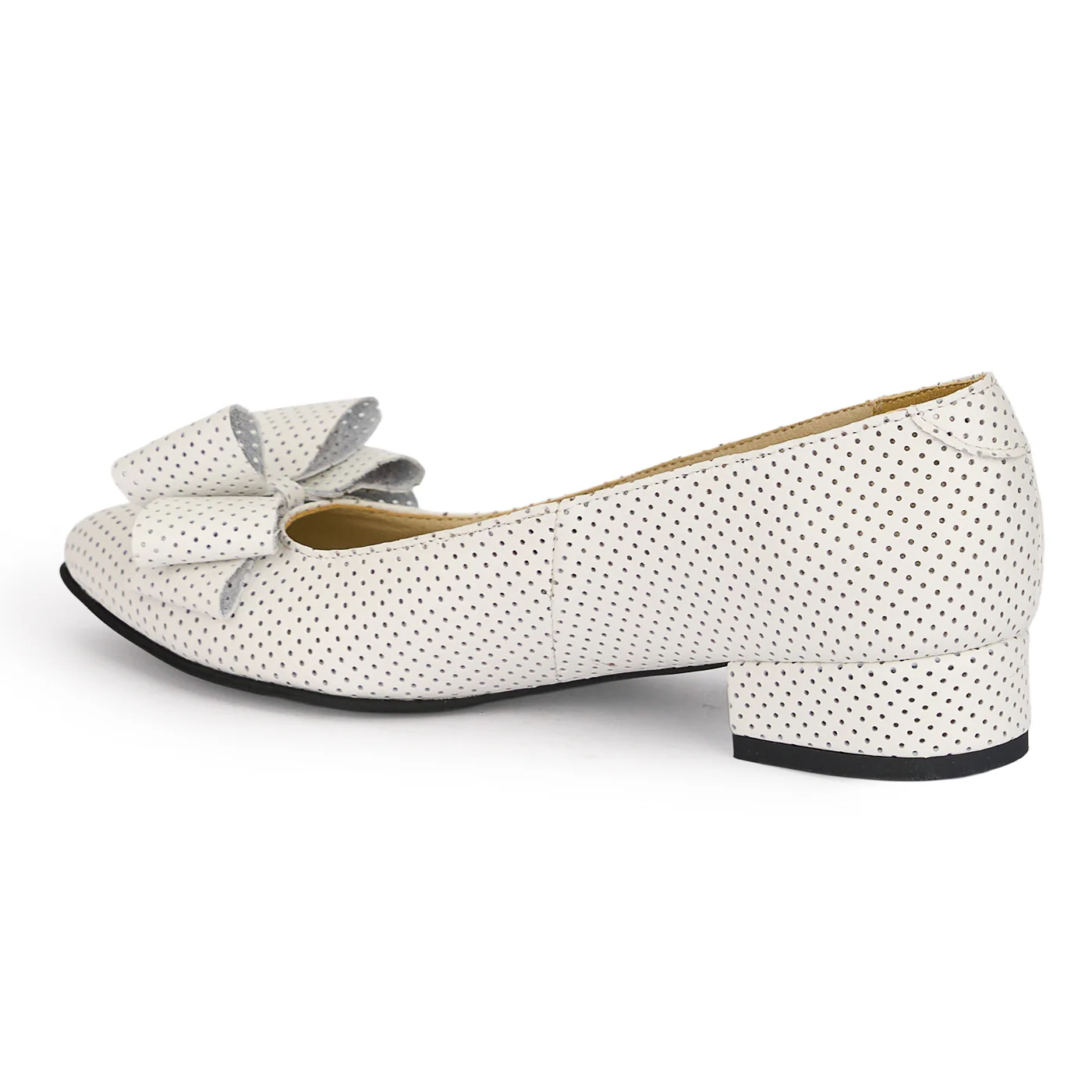 Pantofi dama din piele naturala alba perforata cu toc gros 3 cm 18884 - Image 2
