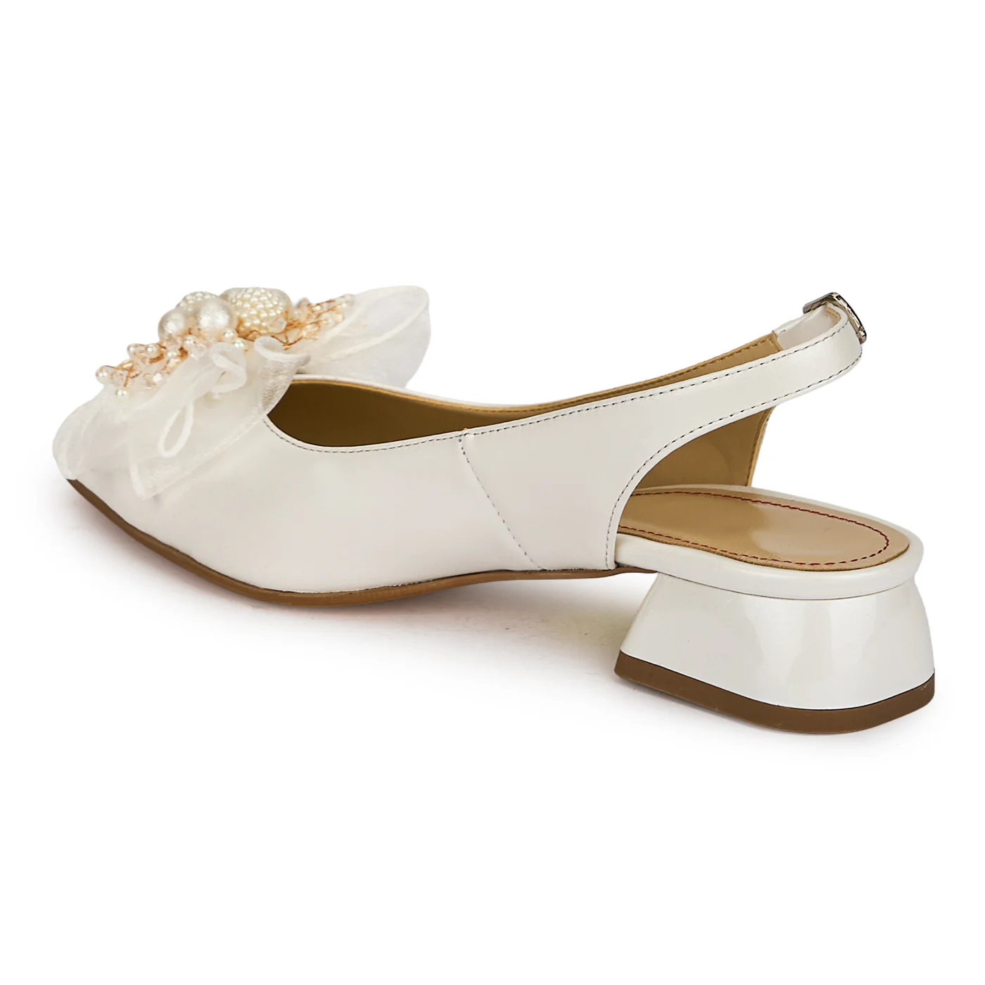 Pantofi dama din piele naturala alba sidef cu toc mic 3 cm 19916 - Image 2
