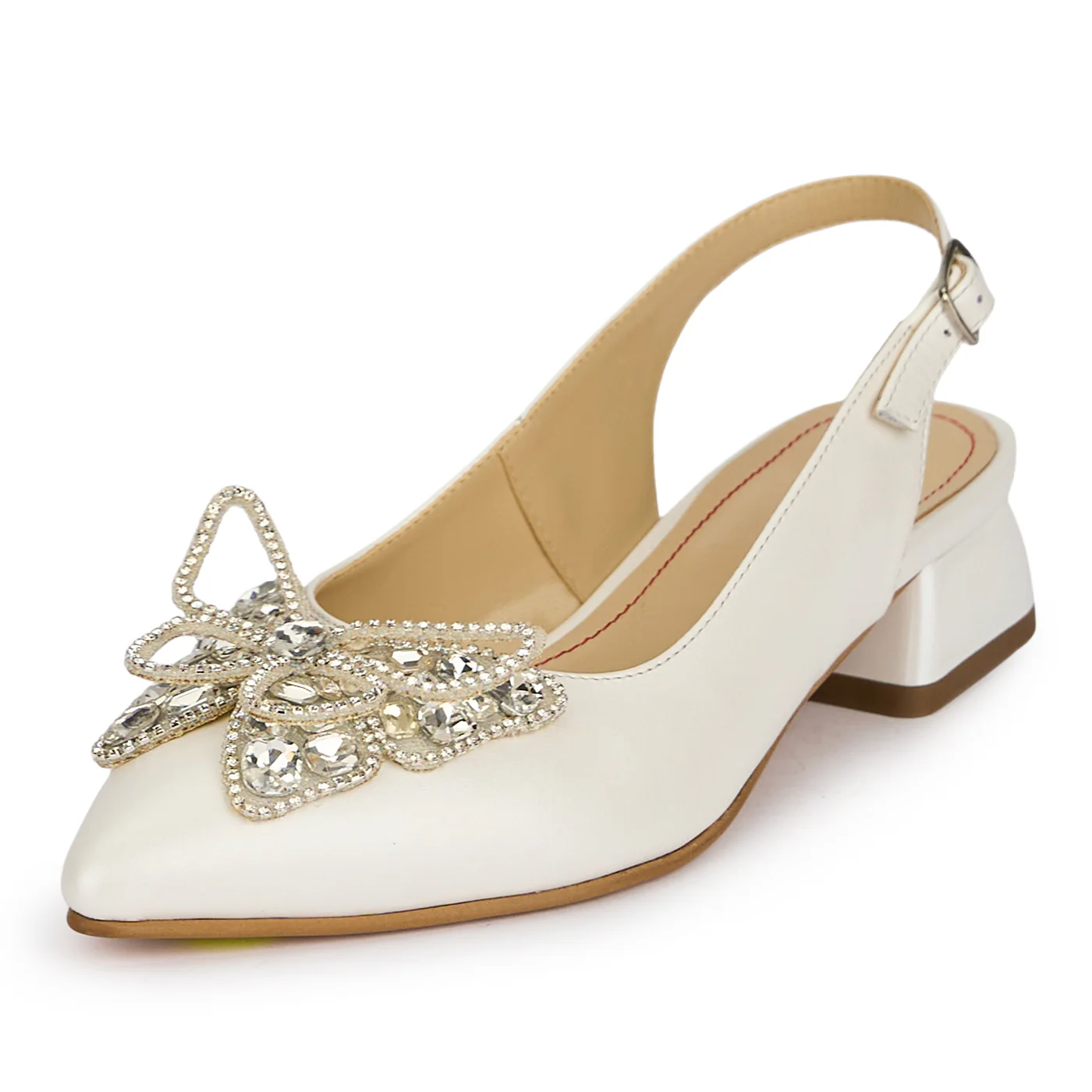 Pantofi dama din piele naturala alba sidef cu toc mic 3 cm 19917 - Image 3