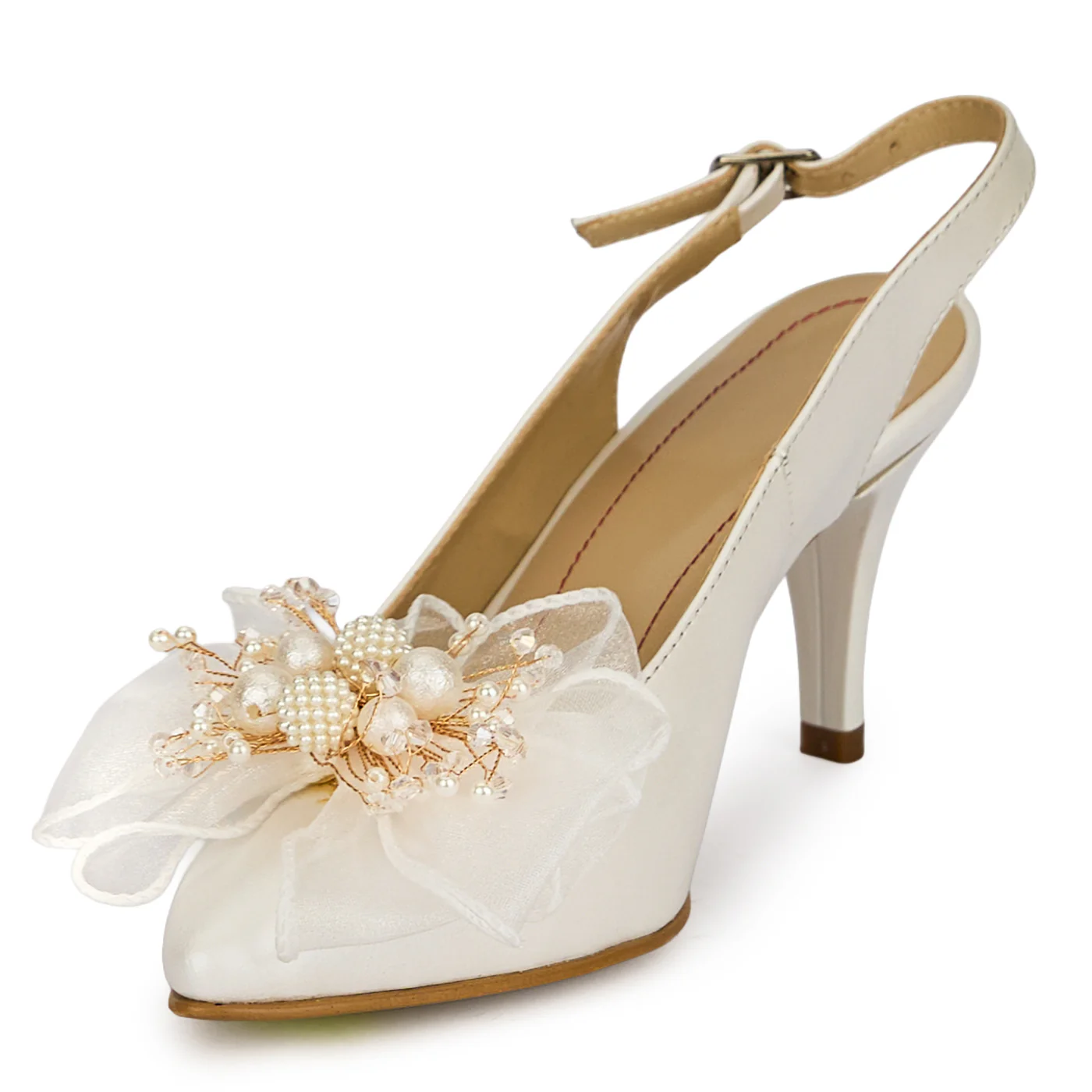 Pantofi dama din piele naturala alba sidef cu toc subtire 7.5 cm 19885 - Image 3