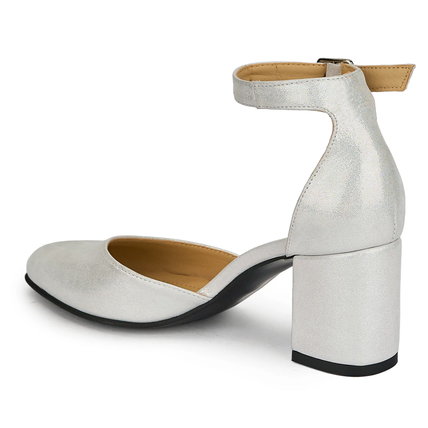 Pantofi dama din piele naturala alba sidefata cu toc gros 6.5 cm 19407 - Image 2