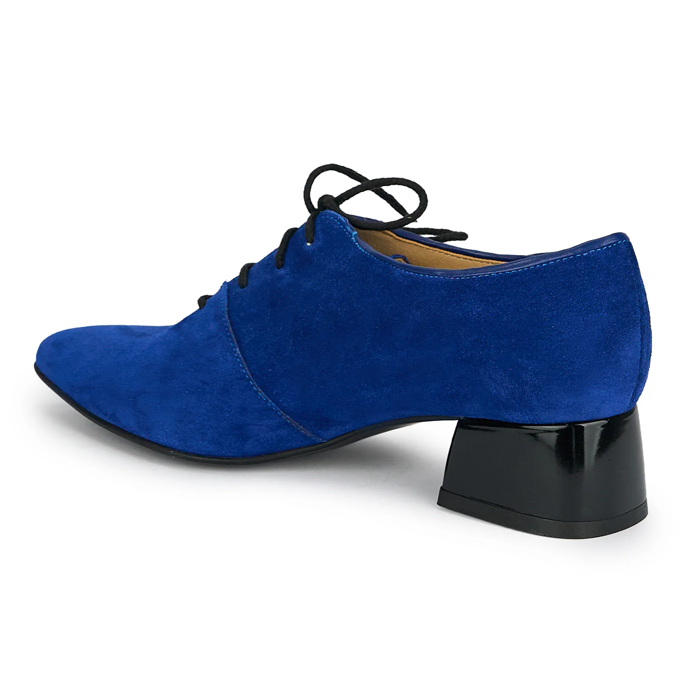 Pantofi dama din piele naturala albastra cu toc gros 4 cm 19216 - Image 2