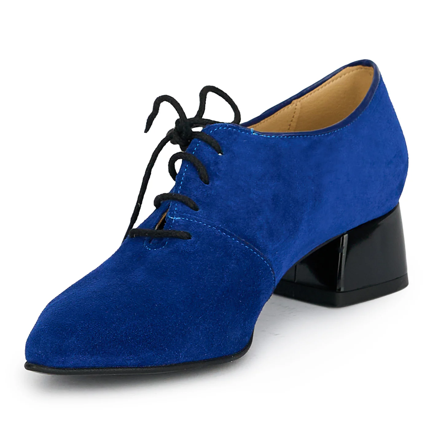 Pantofi dama din piele naturala albastra cu toc gros 4 cm 19216 - Image 3