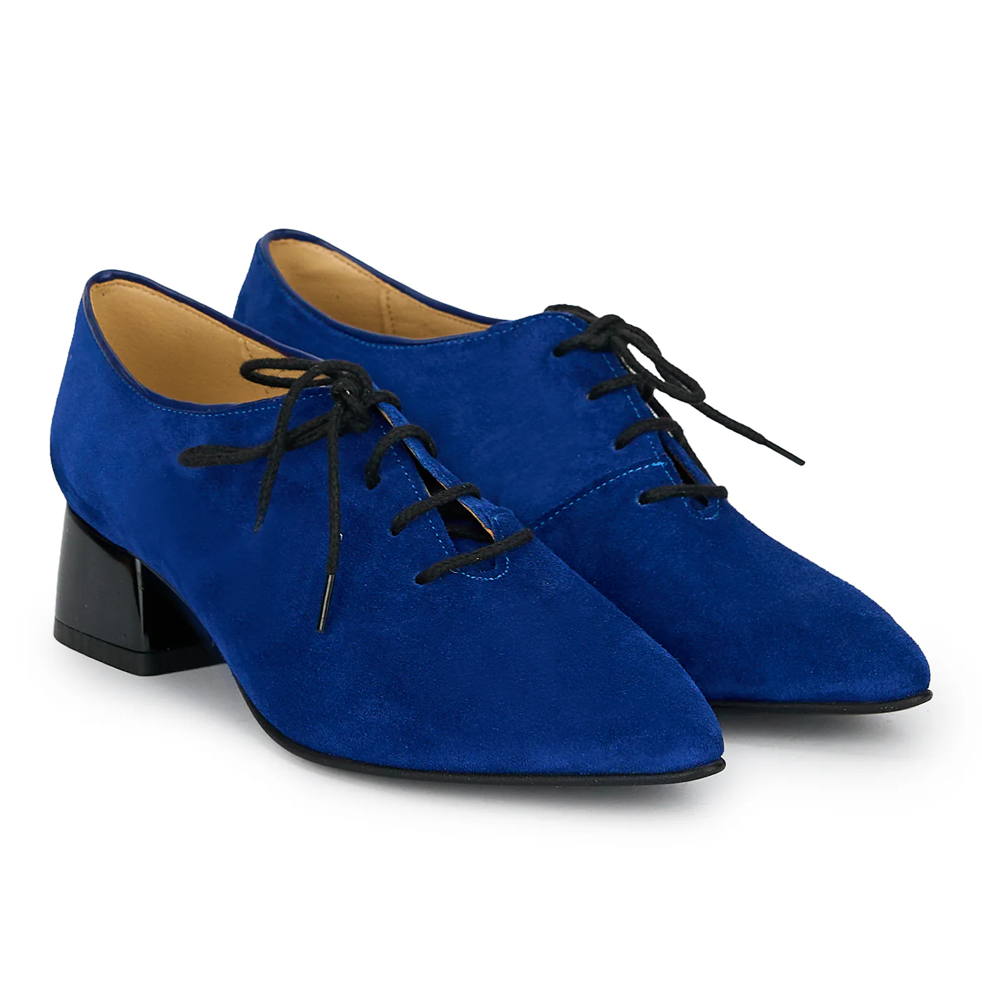 Pantofi dama din piele naturala albastra cu toc gros 4 cm 19216 - Image 4