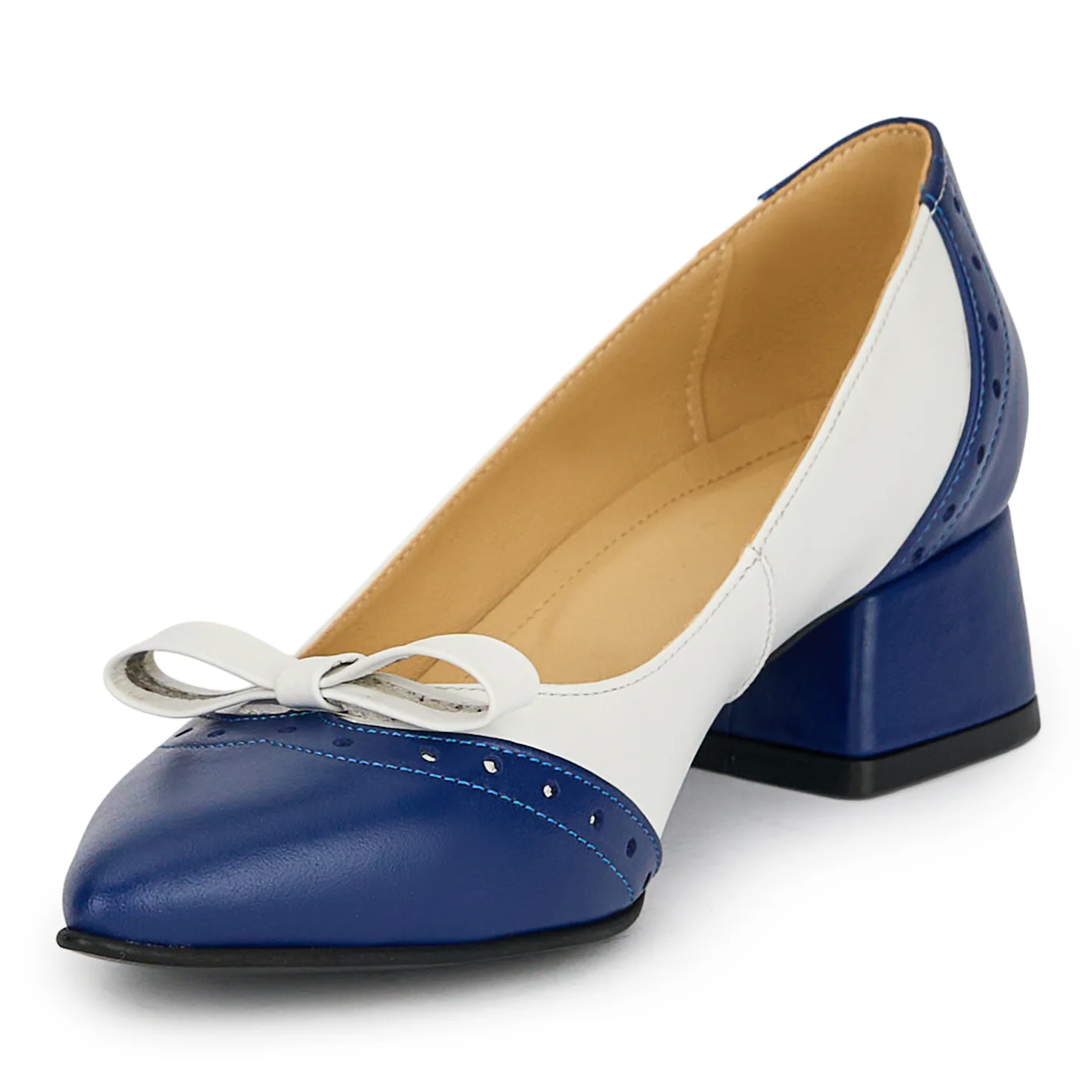 Pantofi dama din piele naturala albastra cu toc gros 4 cm 19221 - Image 3