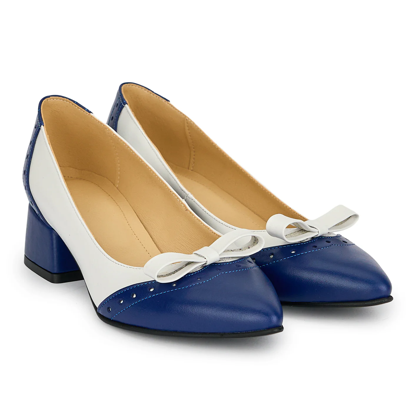 Pantofi dama din piele naturala albastra cu toc gros 4 cm 19221 - Image 4