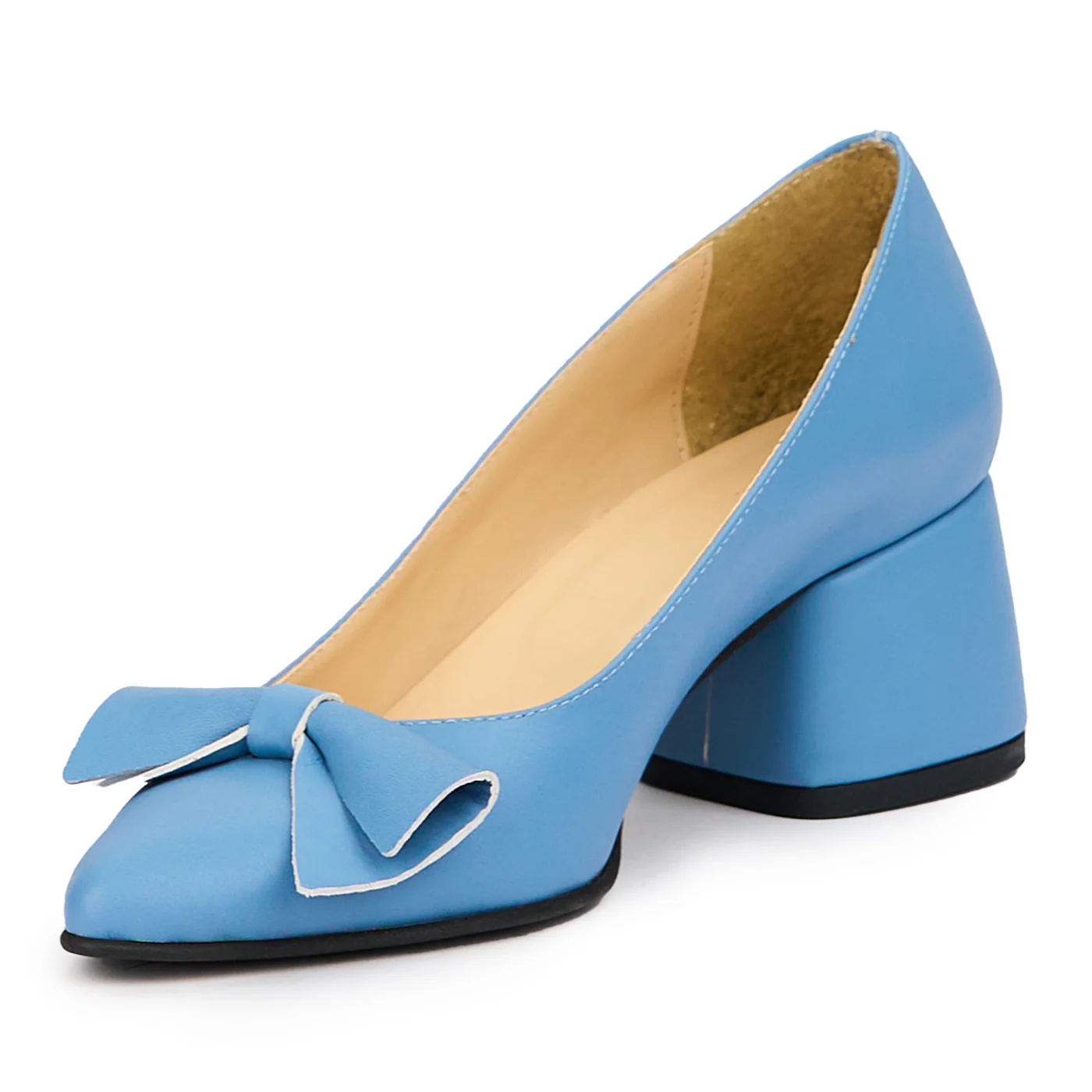 Pantofi dama din piele naturala albastra cu toc gros 5.5 cm 14574 - Image 3