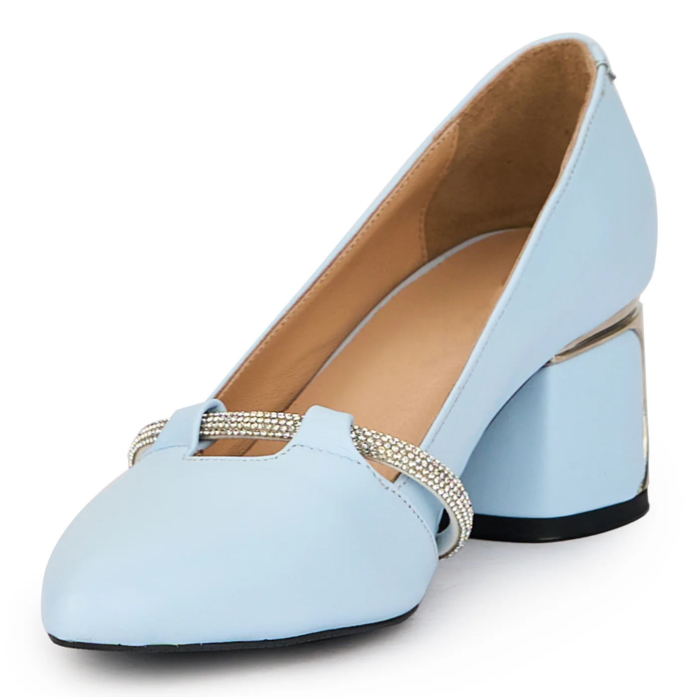 Pantofi dama din piele naturala albastra cu toc gros 6 cm 15674 - Image 3