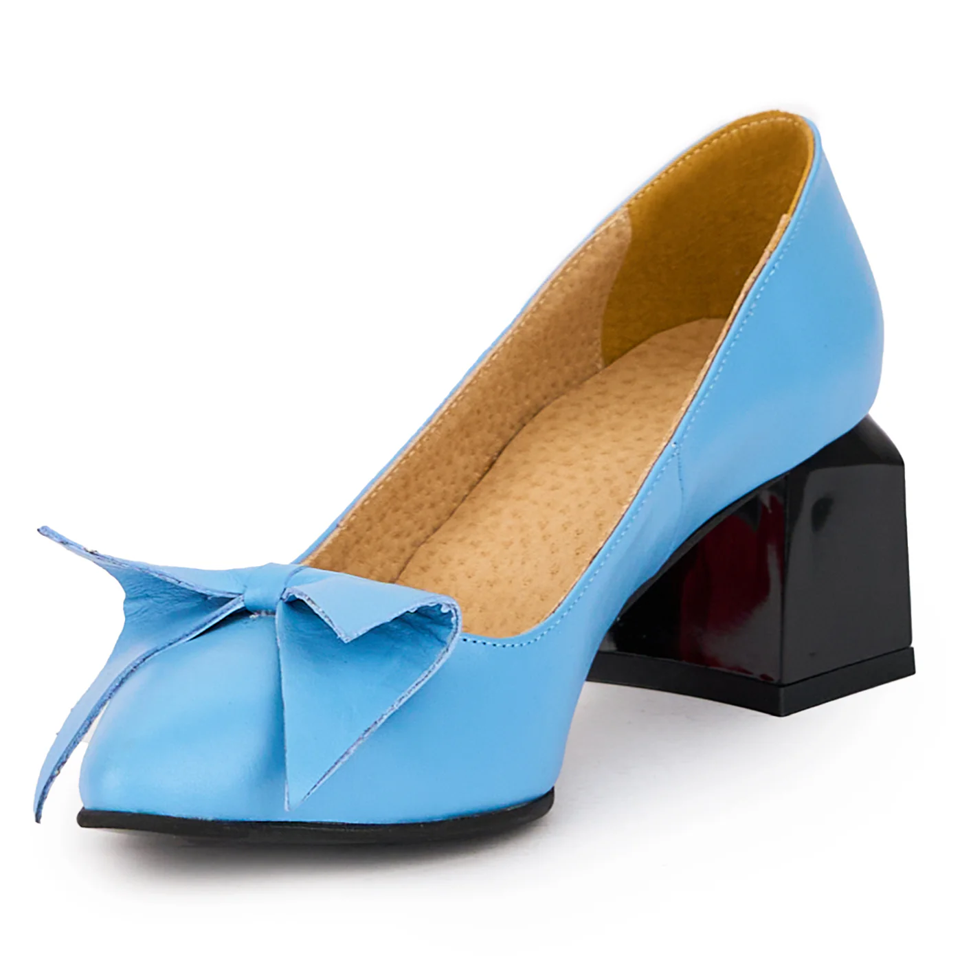 Pantofi dama din piele naturala albastra cu toc gros 6 cm 15979 - Image 3