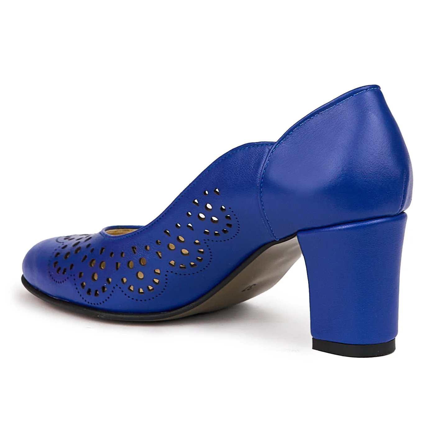 Pantofi dama din piele naturala albastra cu toc gros 7 cm 14439 - Image 2