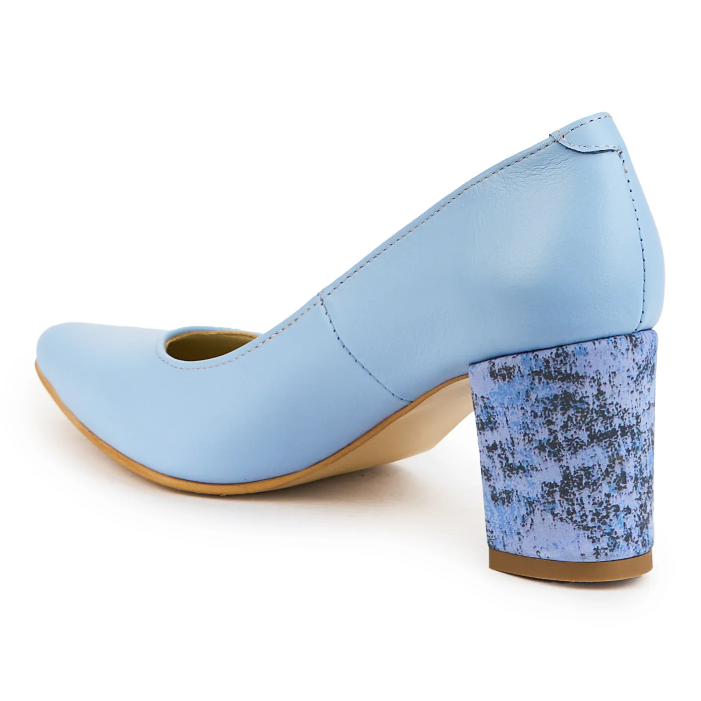Pantofi dama din piele naturala albastra cu toc gros 7 cm 14879 - Image 2