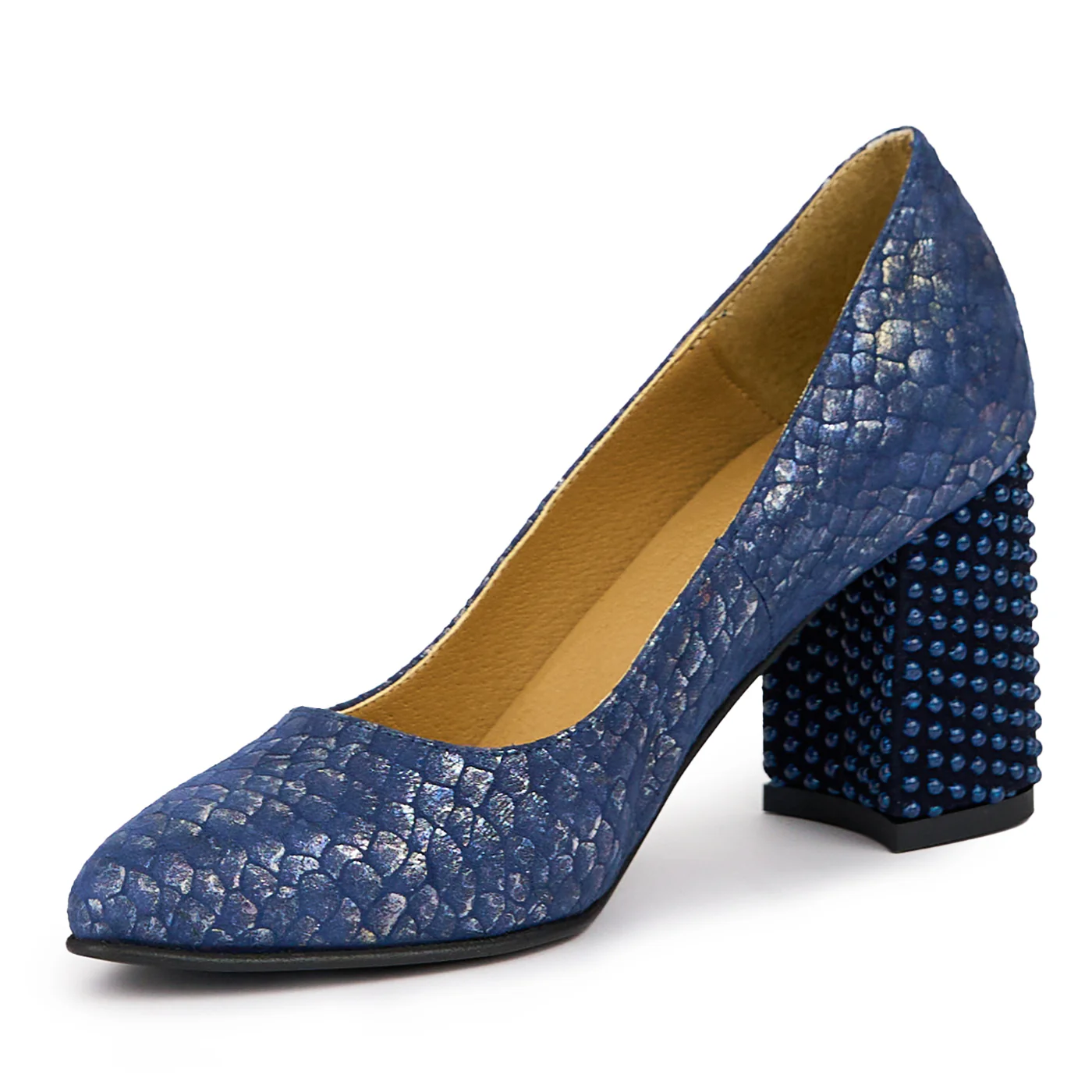Pantofi dama din piele naturala albastra cu toc gros 8 cm 14236 - Image 3