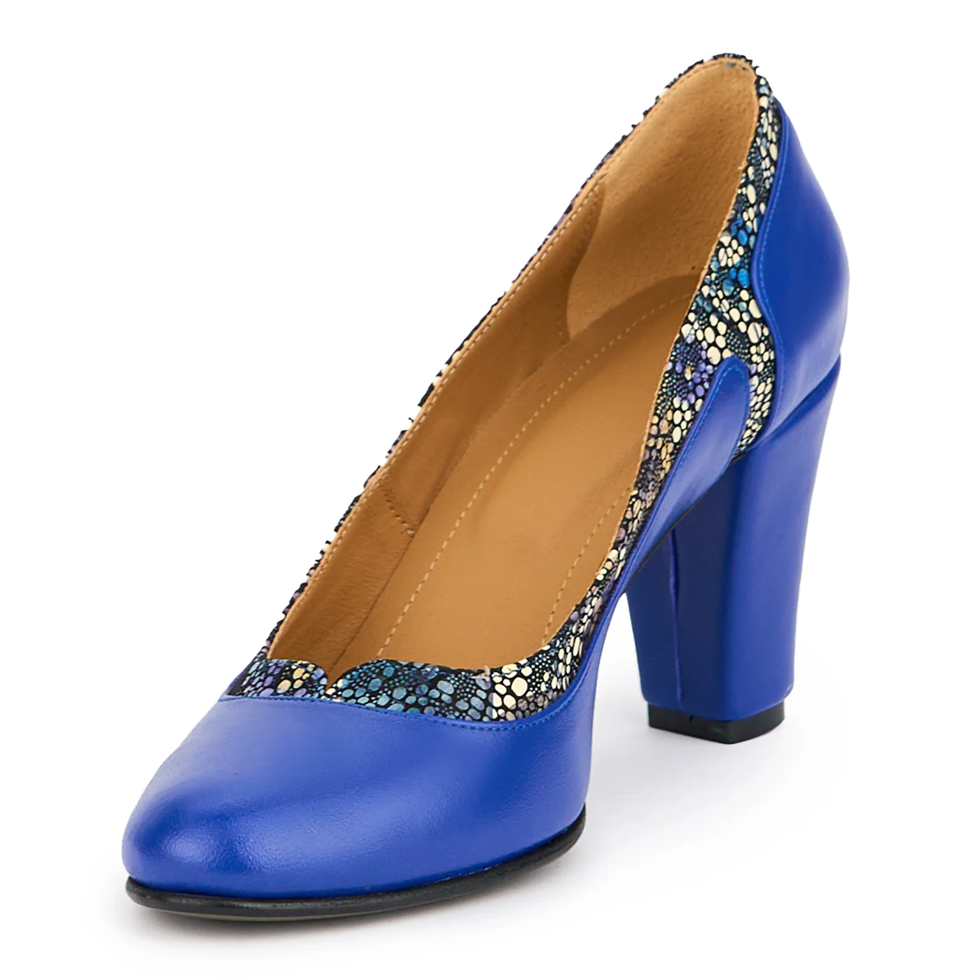 Pantofi dama din piele naturala albastra cu toc gros 8 cm 15170 - Image 3