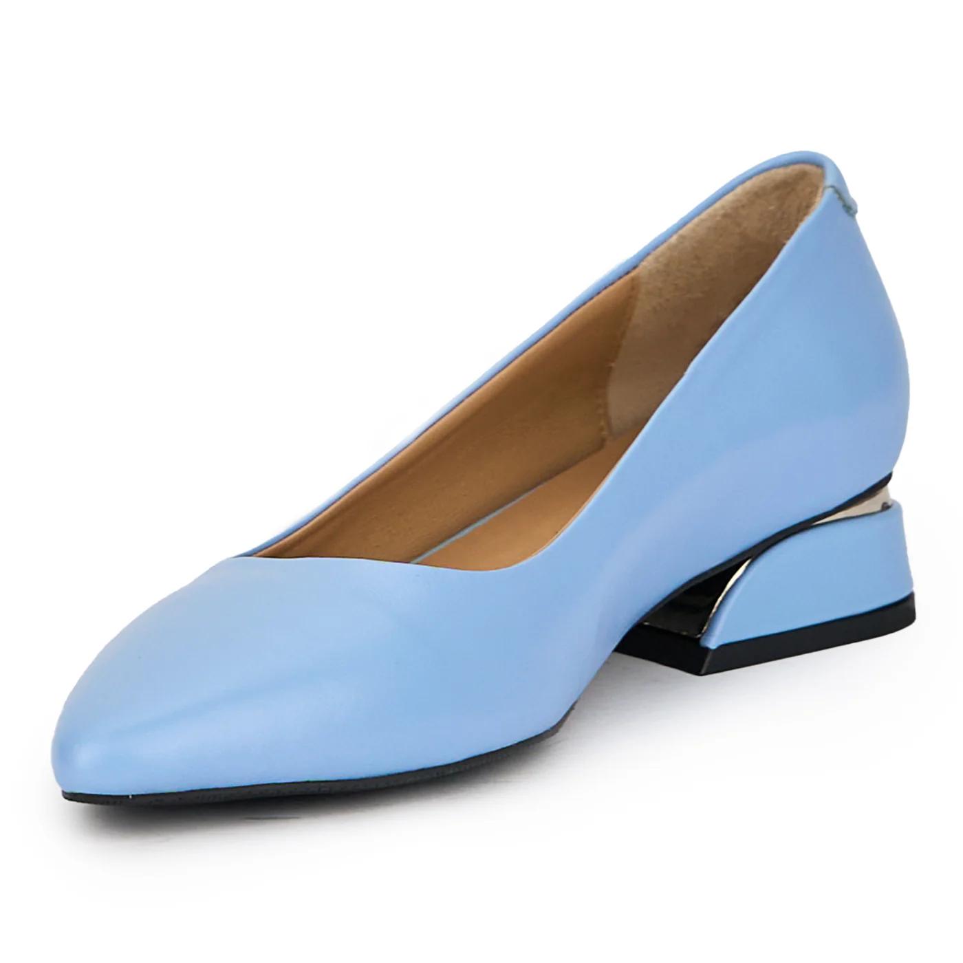 Pantofi dama din piele naturala albastra cu toc mic 3 cm 15665 - Image 3
