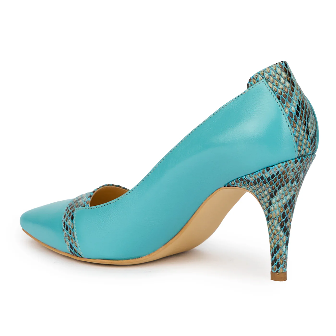 Pantofi dama din piele naturala albastra cu toc subtire 8.5 cm 15552 - Image 2