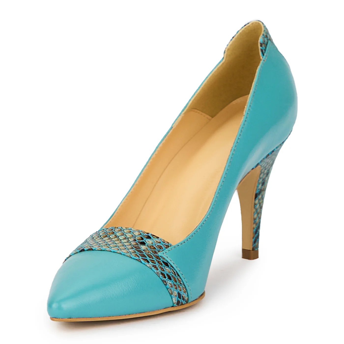 Pantofi dama din piele naturala albastra cu toc subtire 8.5 cm 15552 - Image 3