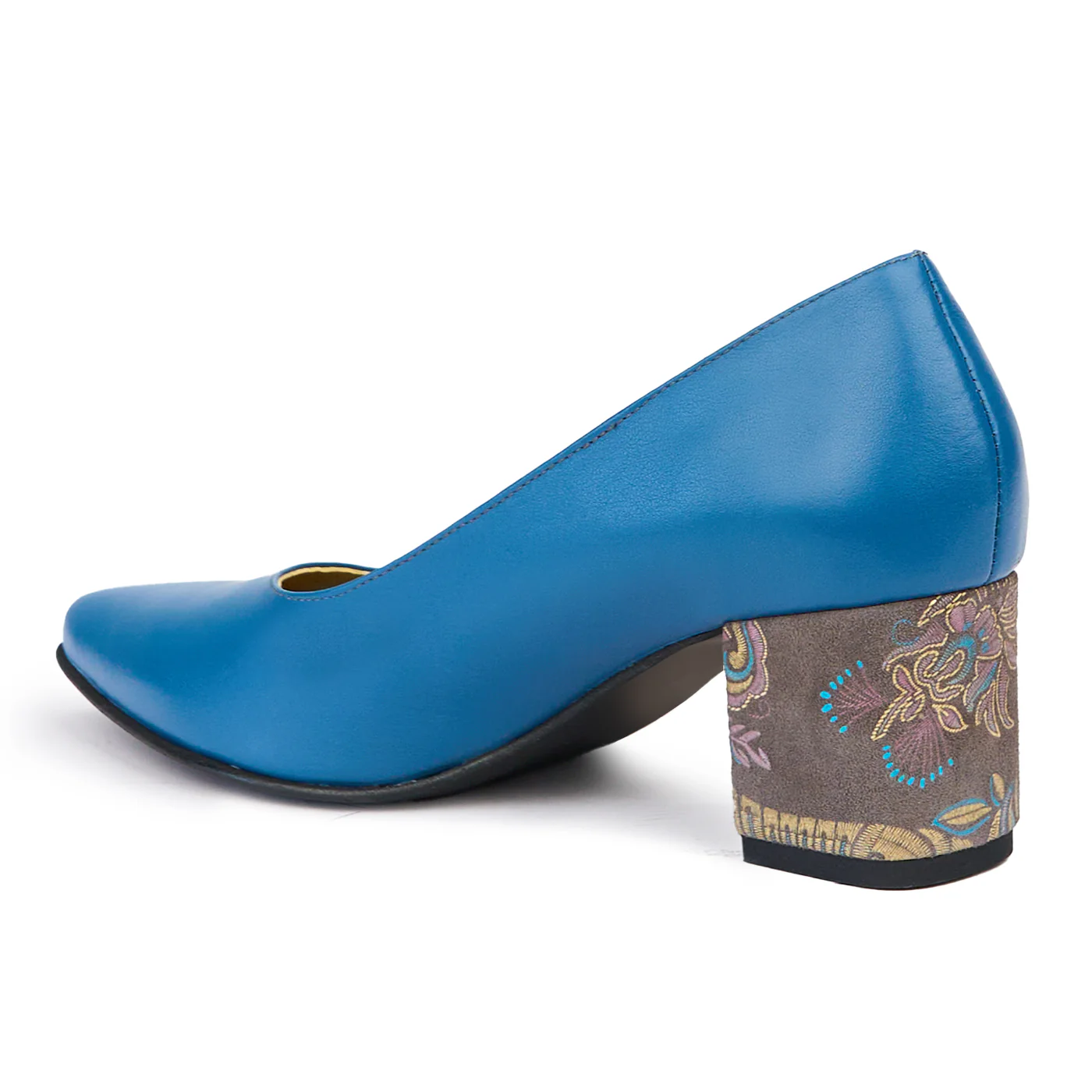 Pantofi dama din piele naturala albastru cu toc gros 6 cm 14483 - Image 2