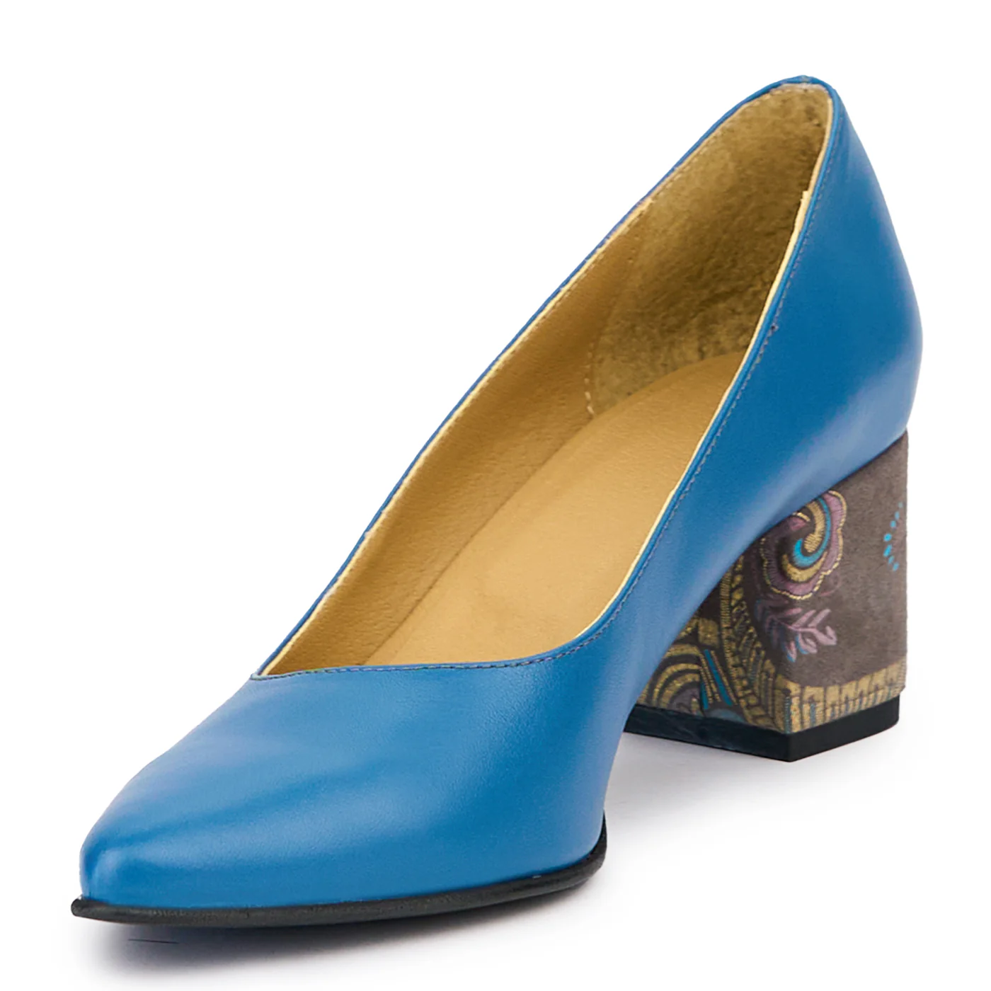Pantofi dama din piele naturala albastru cu toc gros 6 cm 14483 - Image 3