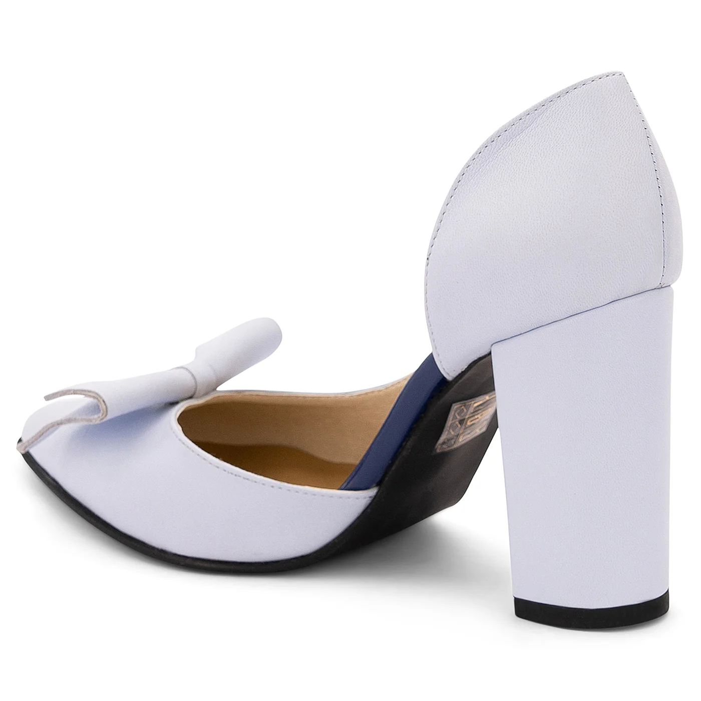 Pantofi dama din piele naturala albastru cu toc gros 9 cm 14126 - Image 2