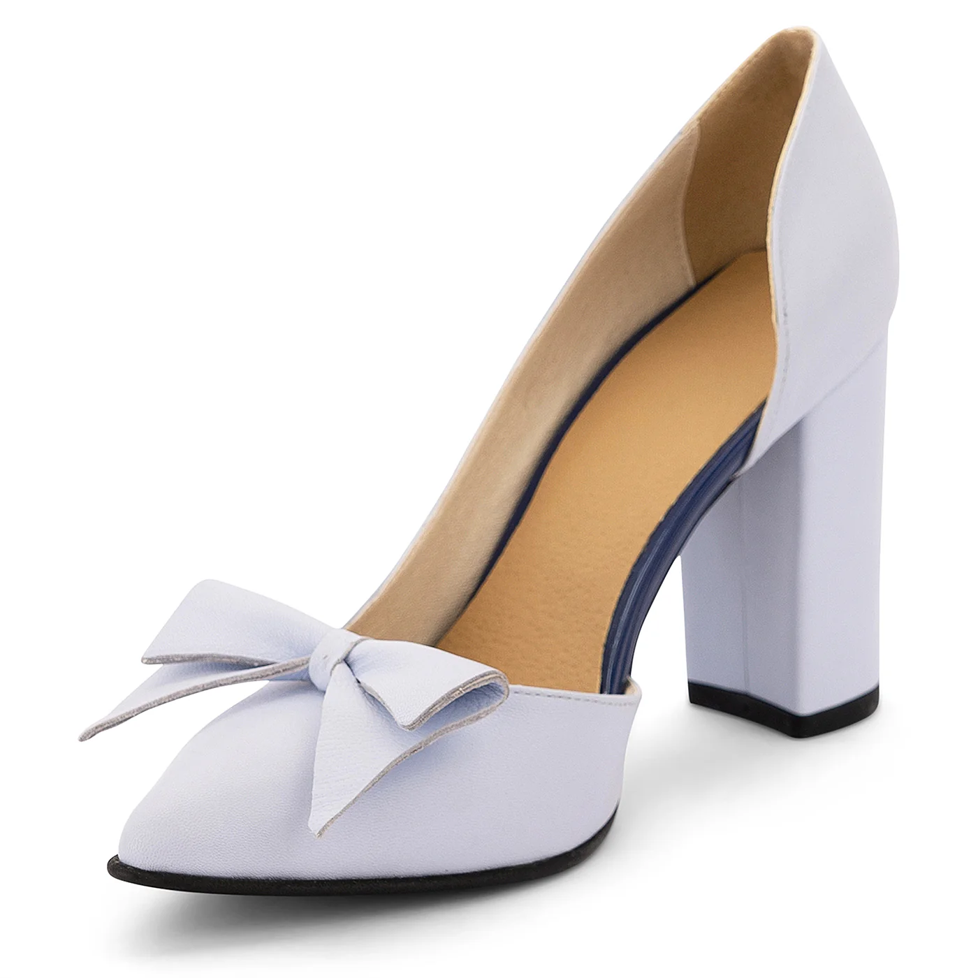 Pantofi dama din piele naturala albastru cu toc gros 9 cm 14126 - Image 3