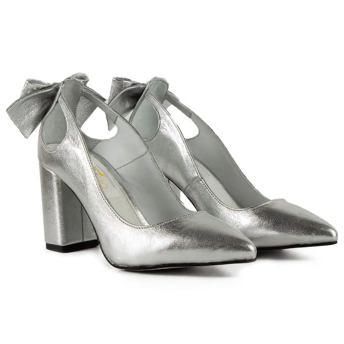 Pantofi dama din piele naturala argintie cu toc gros 7 cm 15764 - Image 2