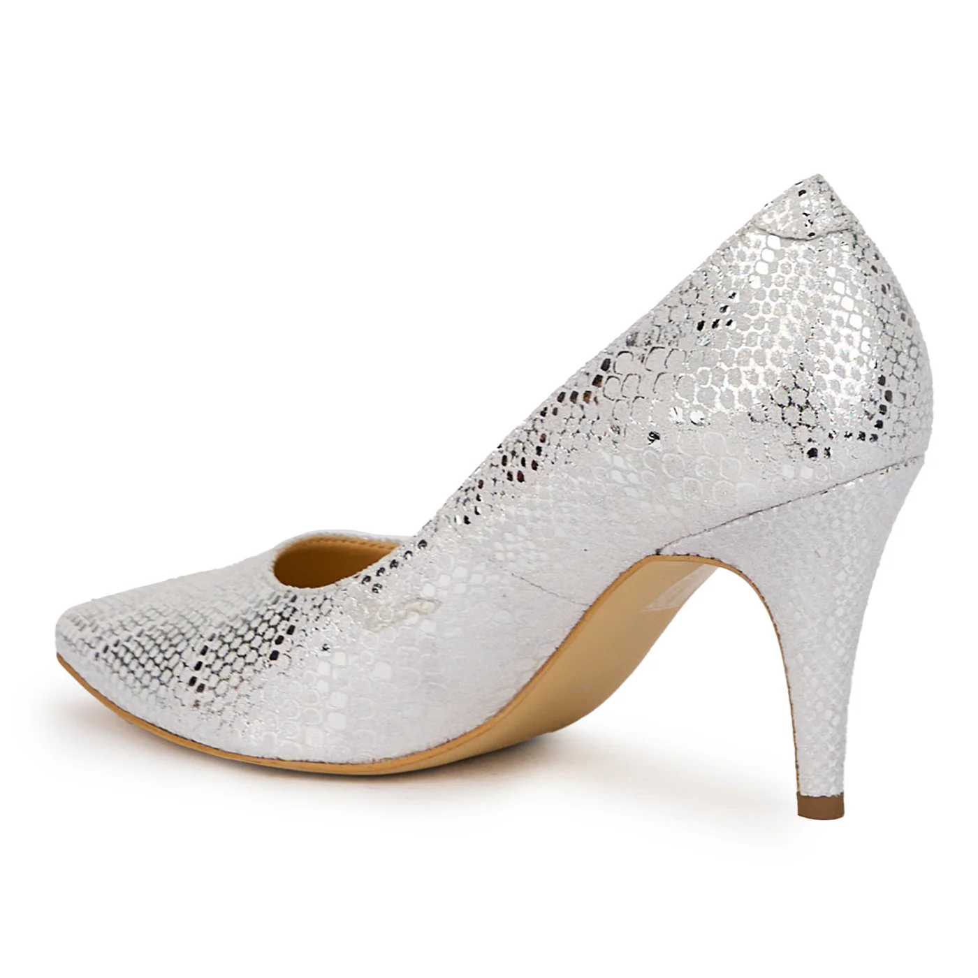 Pantofi dama din piele naturala argintie cu toc subtire 8.5 cm 16007 - Image 2