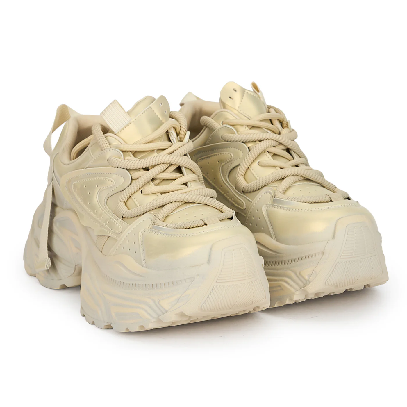 Pantofi dama din piele naturala aurie cu talpa inalta 6 cm 19236 - Image 4