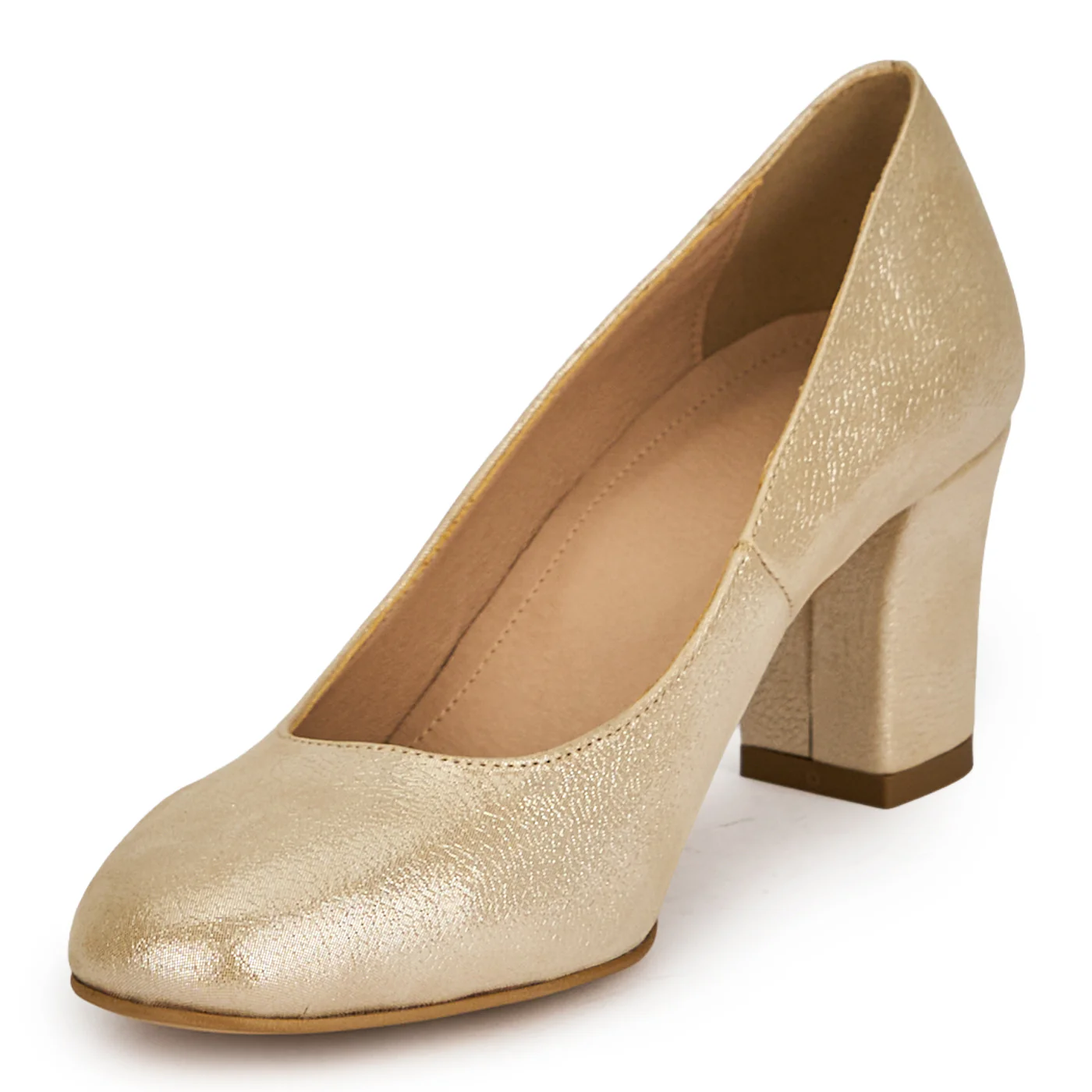 Pantofi dama din piele naturala aurie cu toc gros 6.5 cm 19387 - Image 3