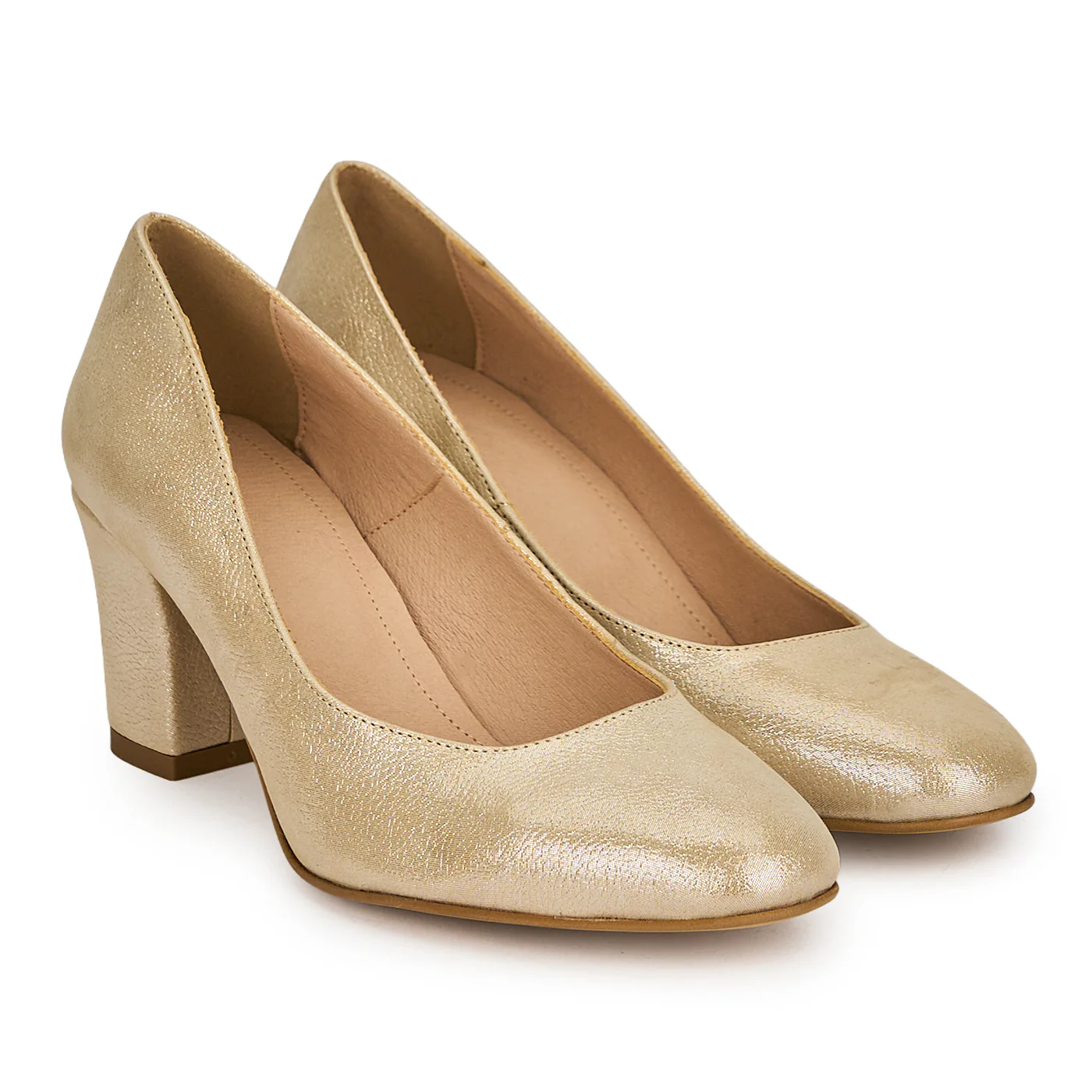 Pantofi dama din piele naturala aurie cu toc gros 6.5 cm 19387 - Image 4