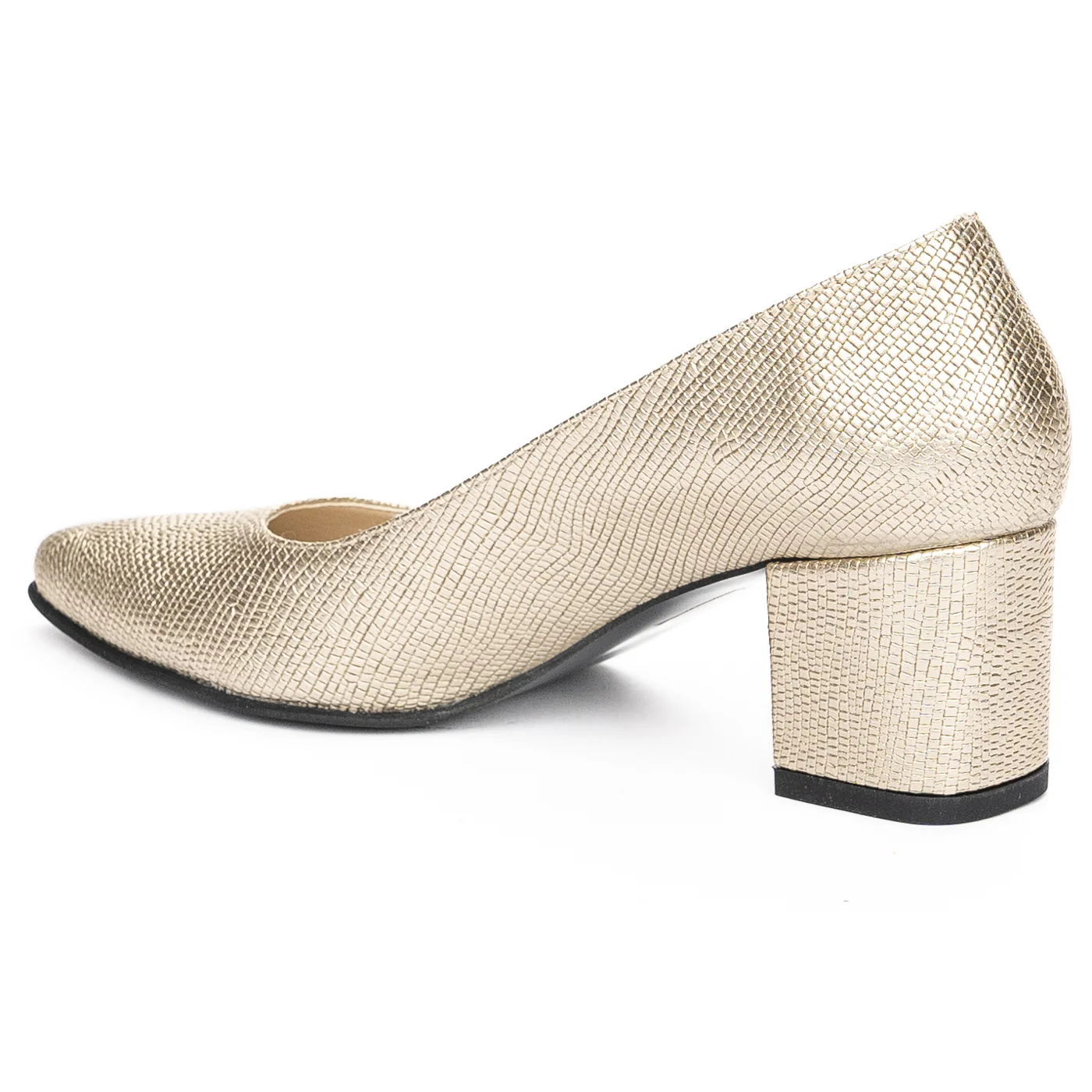 Pantofi dama din piele naturala aurie cu toc gros 6 cm 13950 - Image 2