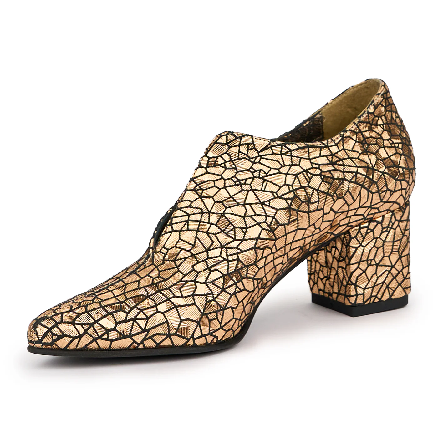 Pantofi dama din piele naturala aurie cu toc gros 6 cm 14238 - Image 3