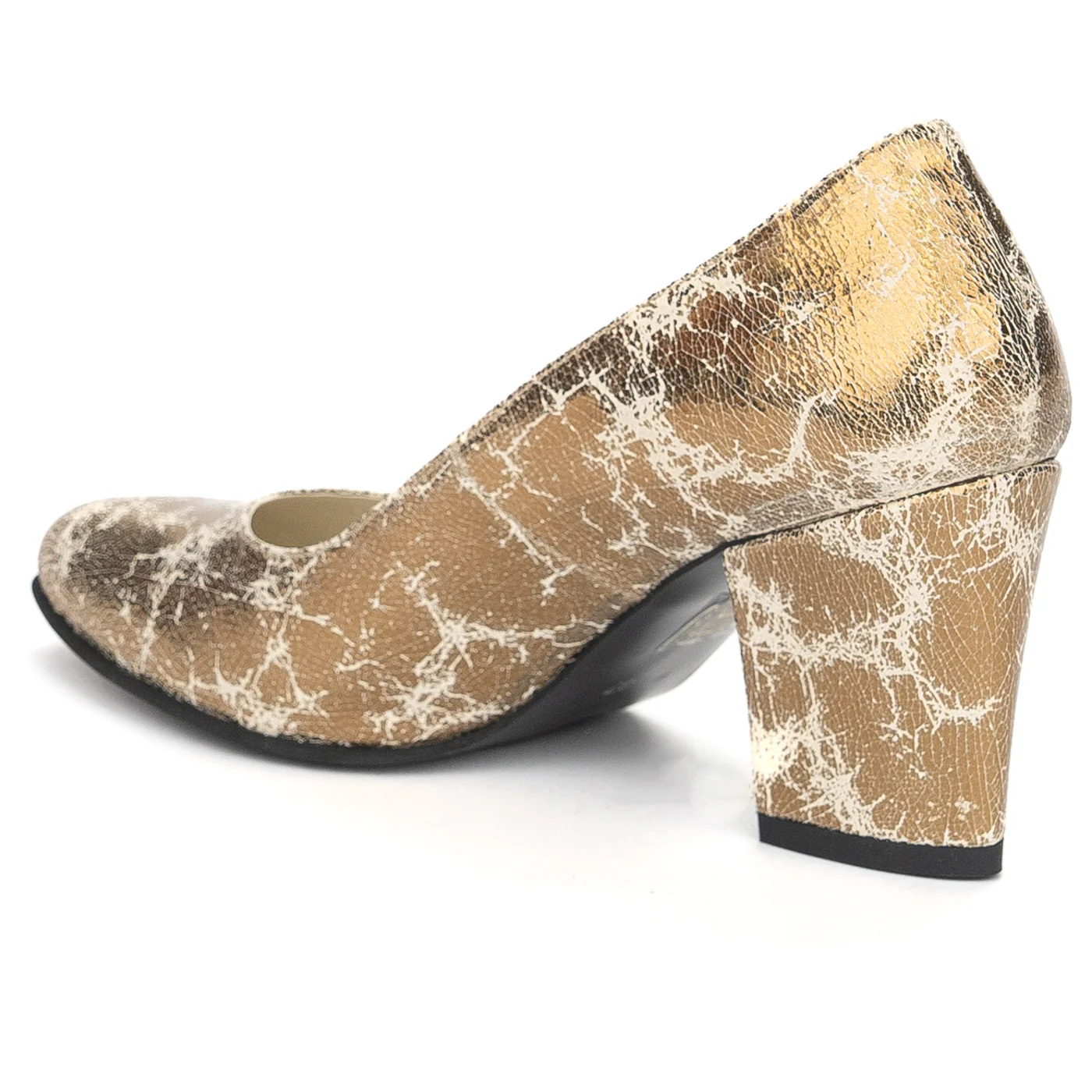 Pantofi dama din piele naturala aurie cu toc gros 7.5 cm 13894 - Image 2
