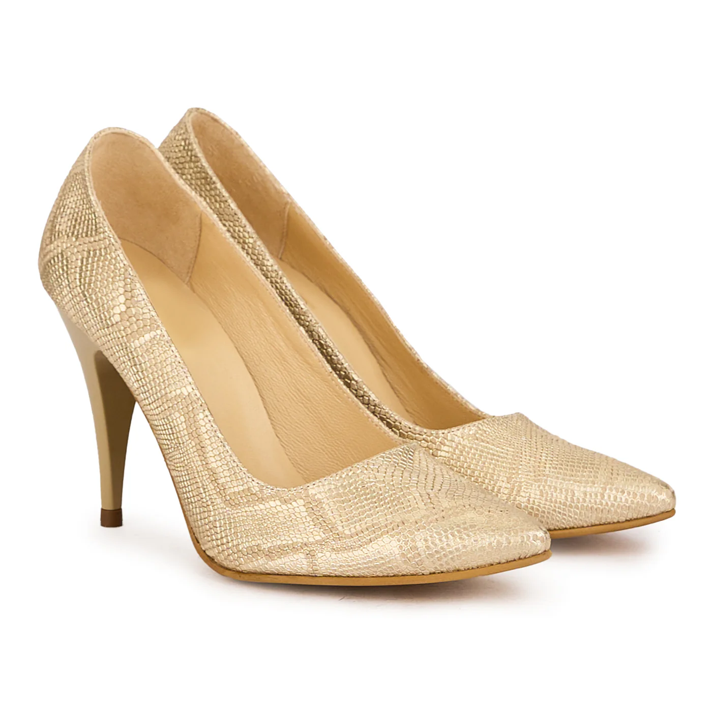 Pantofi dama din piele naturala aurie cu toc subtire 10 cm 16787 - Image 4