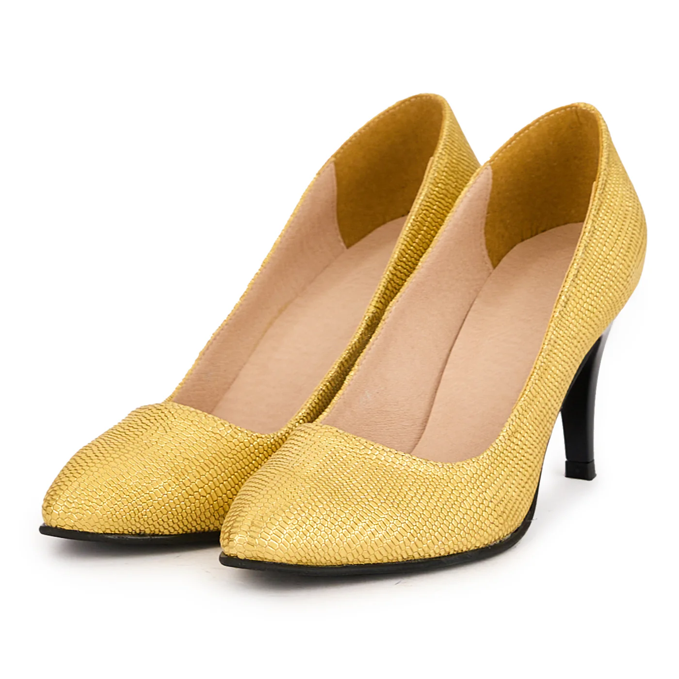 Pantofi dama din piele naturala aurie cu toc subtire 8.5 cm 16660 - Image 3