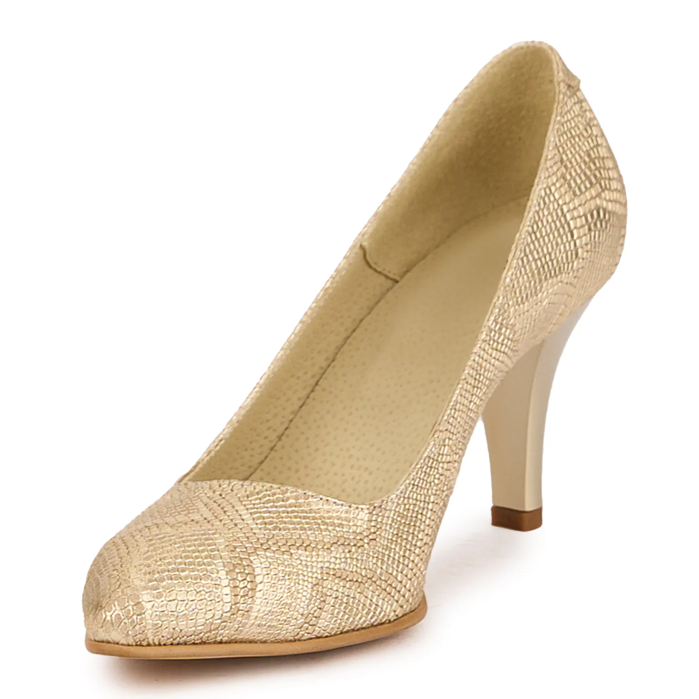 Pantofi dama din piele naturala aurie cu toc subtire 8 cm 16761 - Image 3