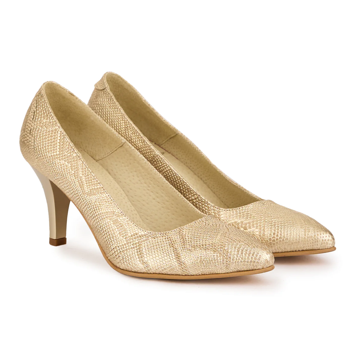 Pantofi dama din piele naturala aurie cu toc subtire 8 cm 16761 - Image 4
