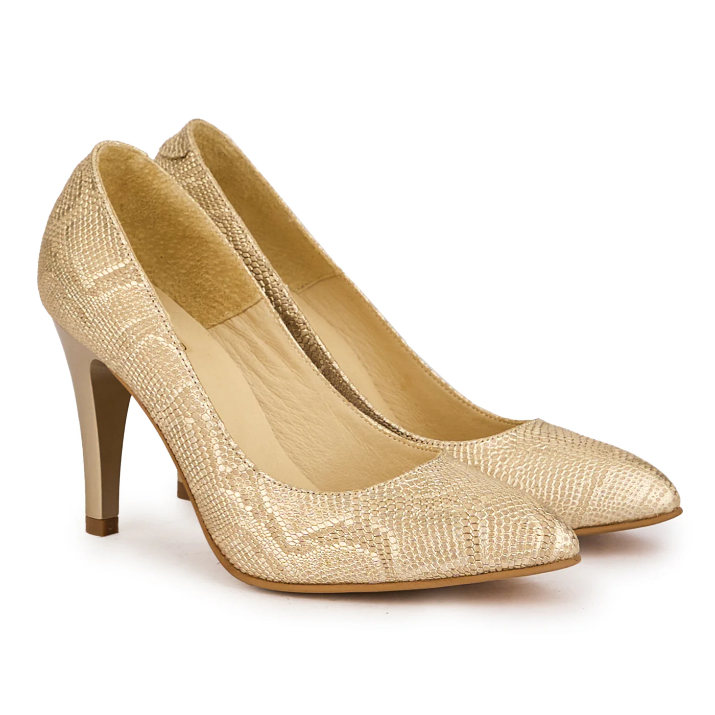 Pantofi dama din piele naturala aurie cu toc subtire 9.5 cm 16754 - Image 4