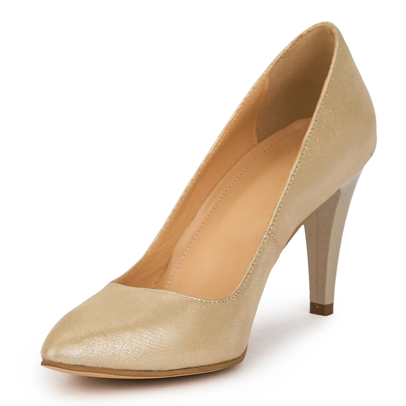 Pantofi dama din piele naturala aurie cu toc subtire 9 cm 15540 - Image 3