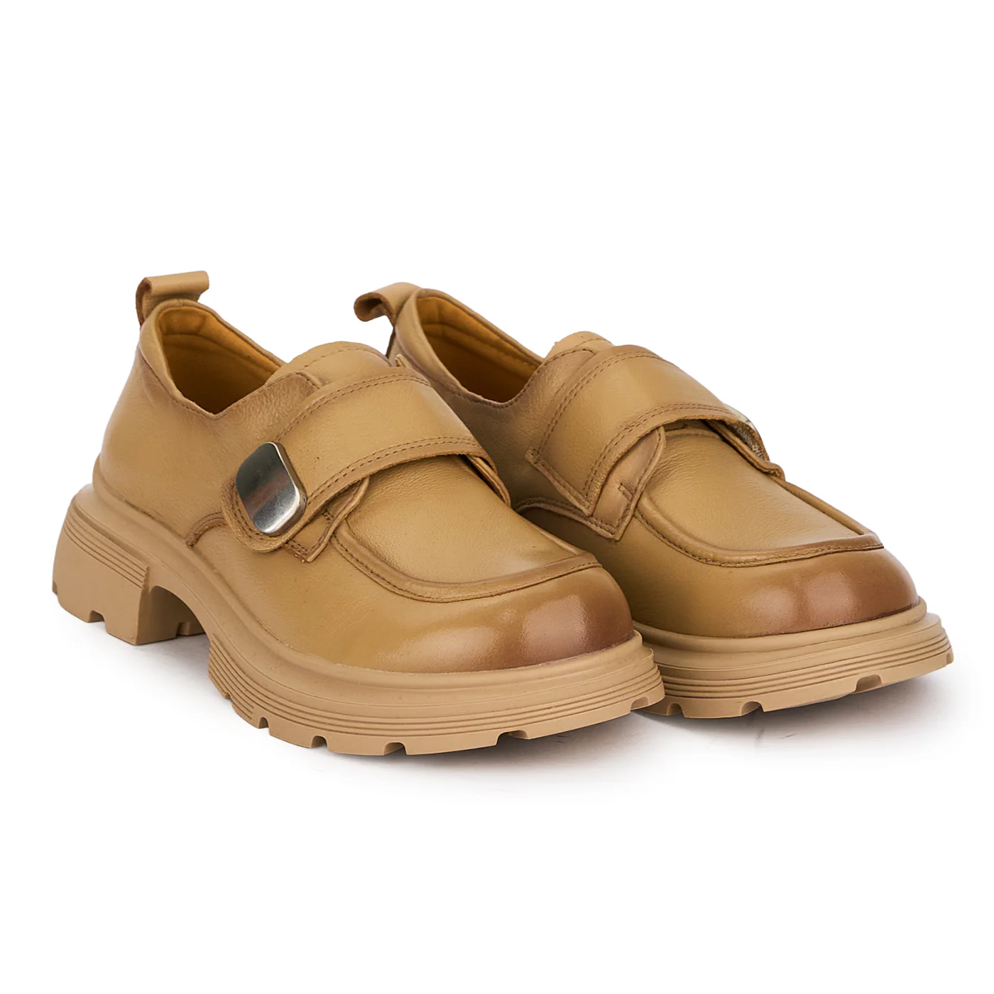 Pantofi dama din piele naturala bej cu accesoriu metalic 18711 - Image 4