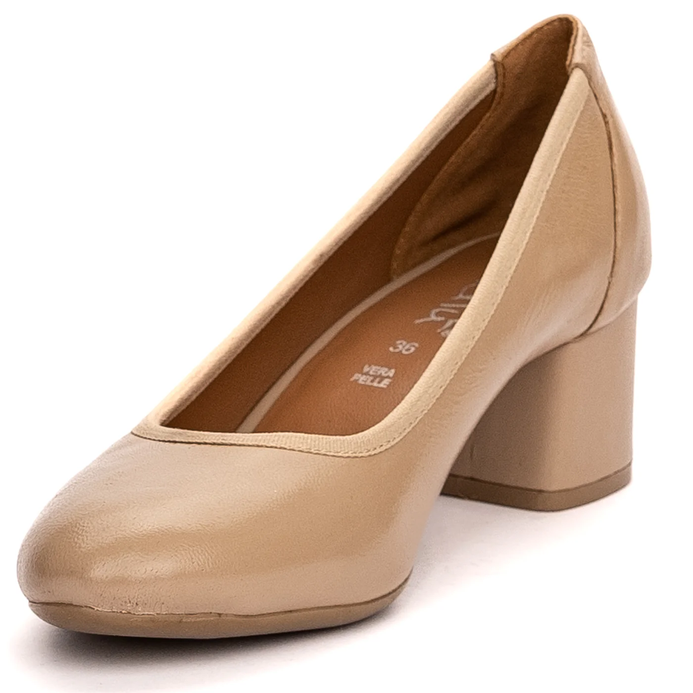 Pantofi dama din piele naturala bej cu toc 5 cm 13486 - Image 3