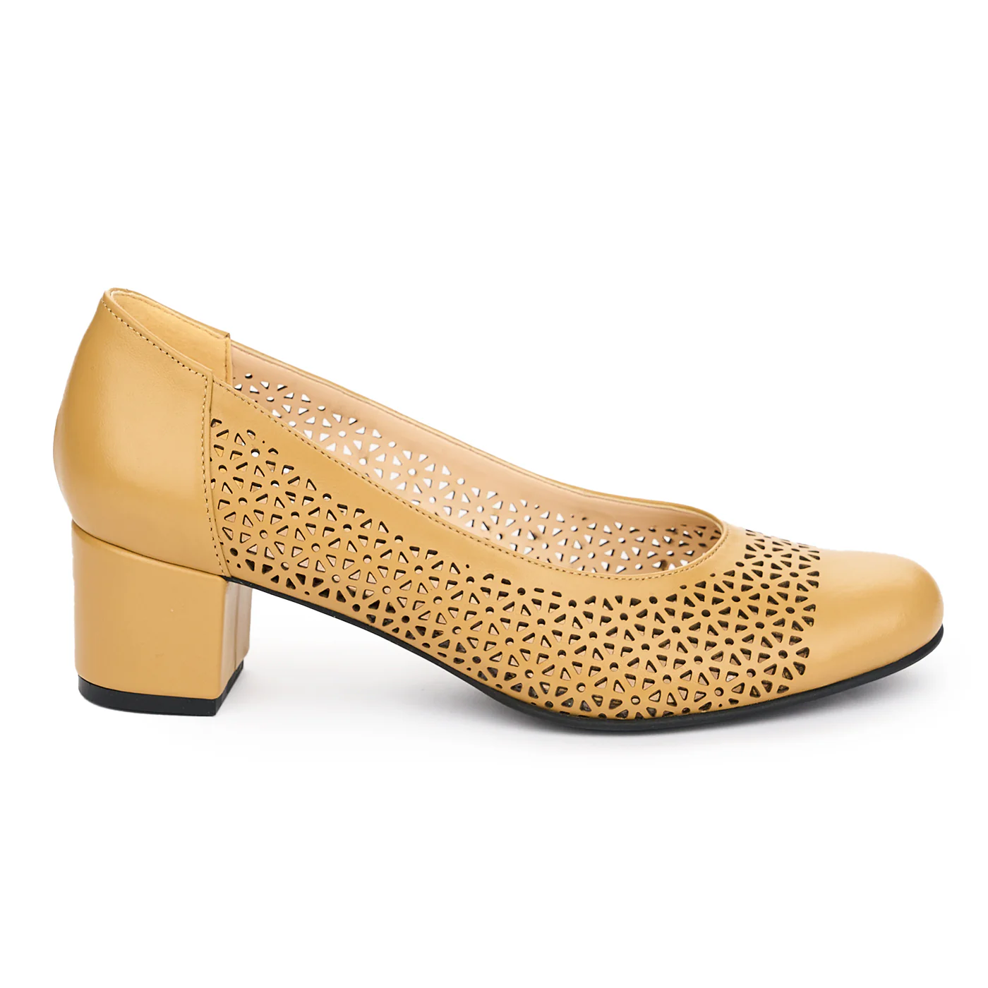 Pantofi dama din piele naturala bej cu toc de 5cm 13095