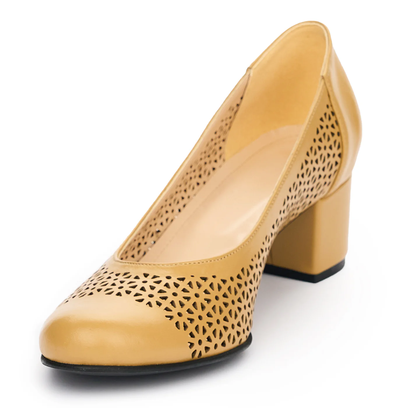 Pantofi dama din piele naturala bej cu toc de 5cm 13095 - Image 3