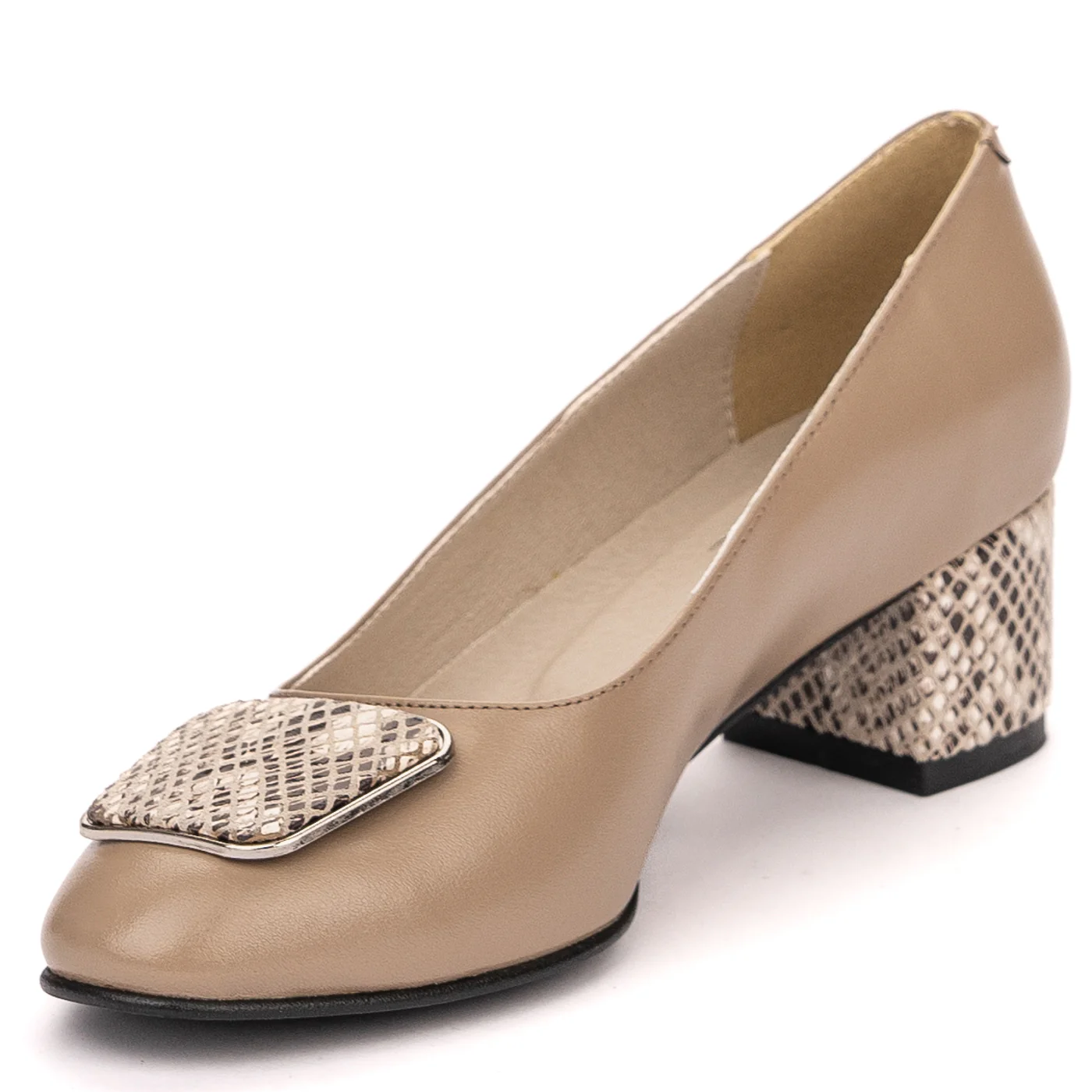 Pantofi dama din piele naturala bej cu toc gros 13581 - Image 3