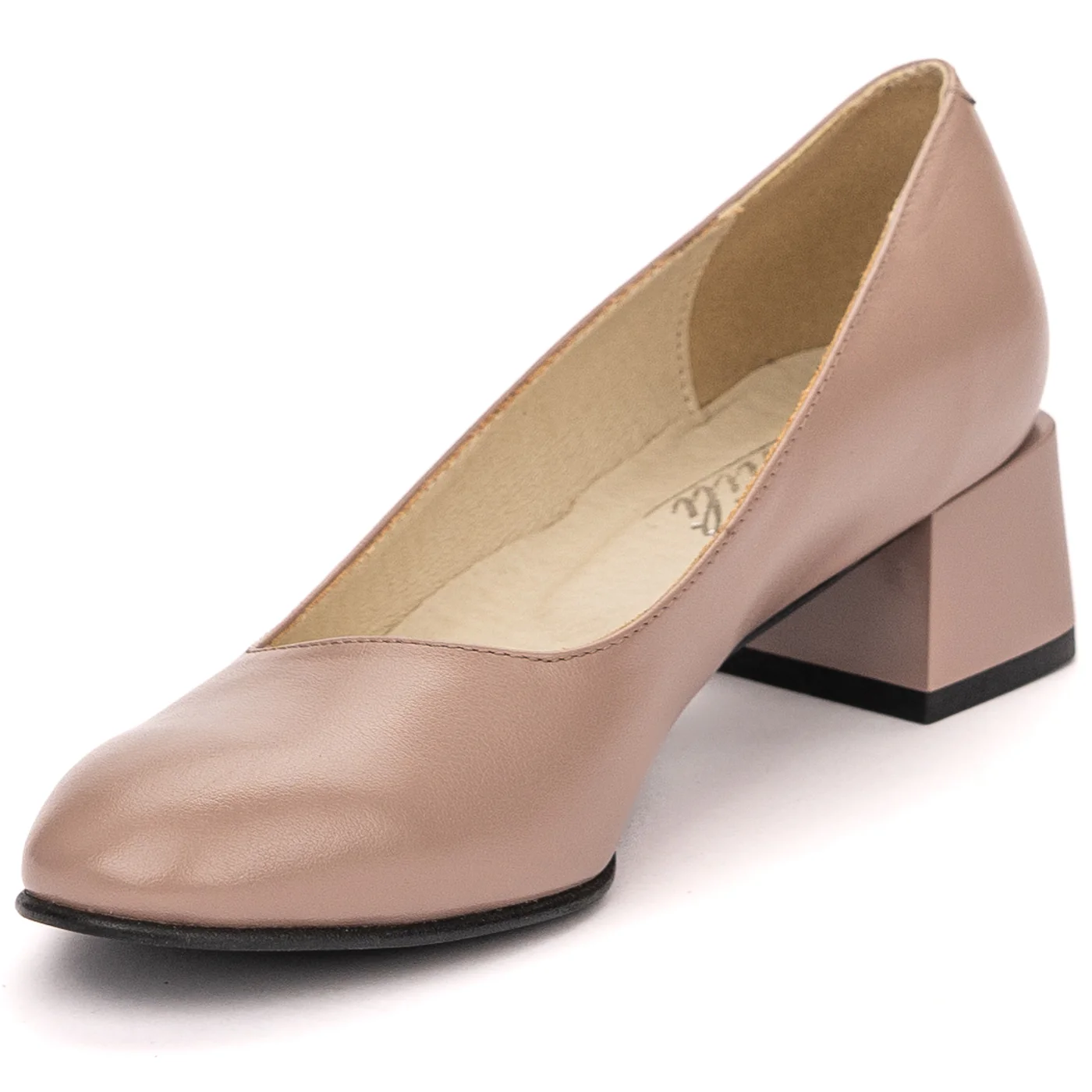 Pantofi dama din piele naturala bej cu toc gros 13587 - Image 3