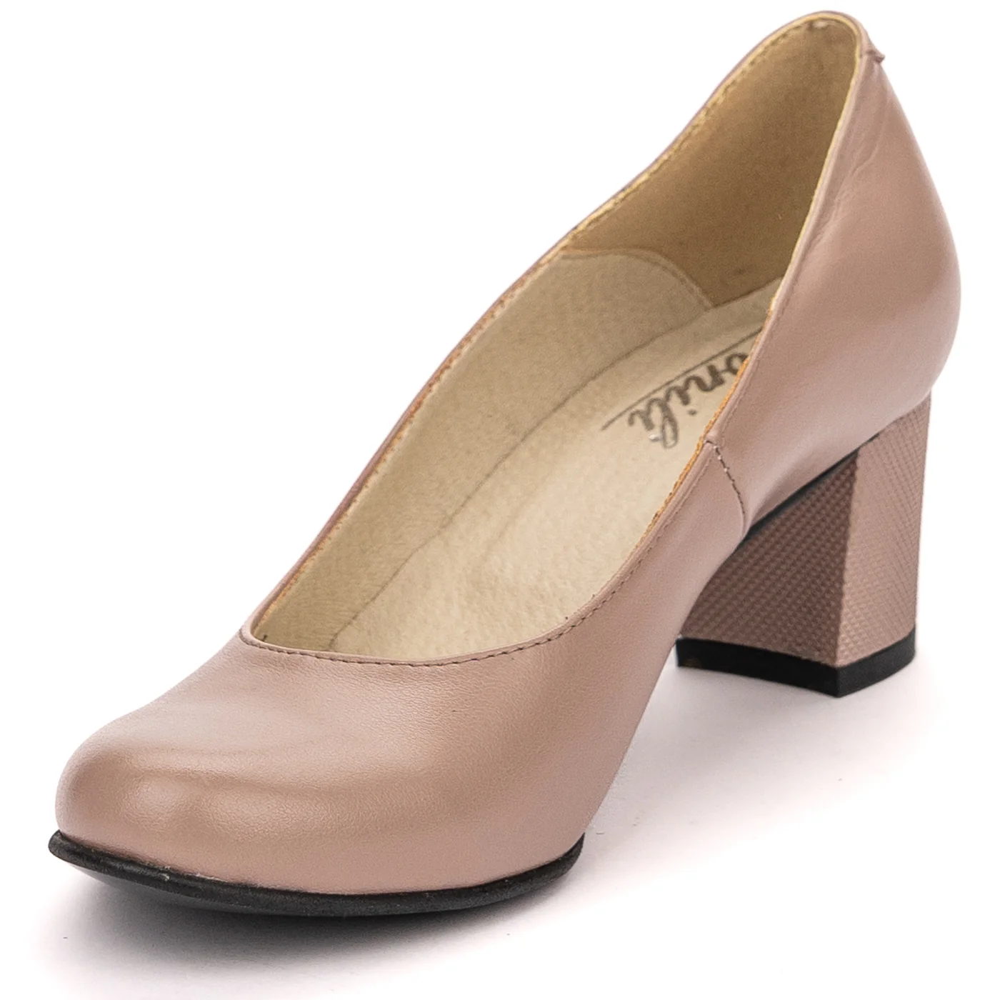 Pantofi dama din piele naturala bej cu toc gros 13589 - Image 3