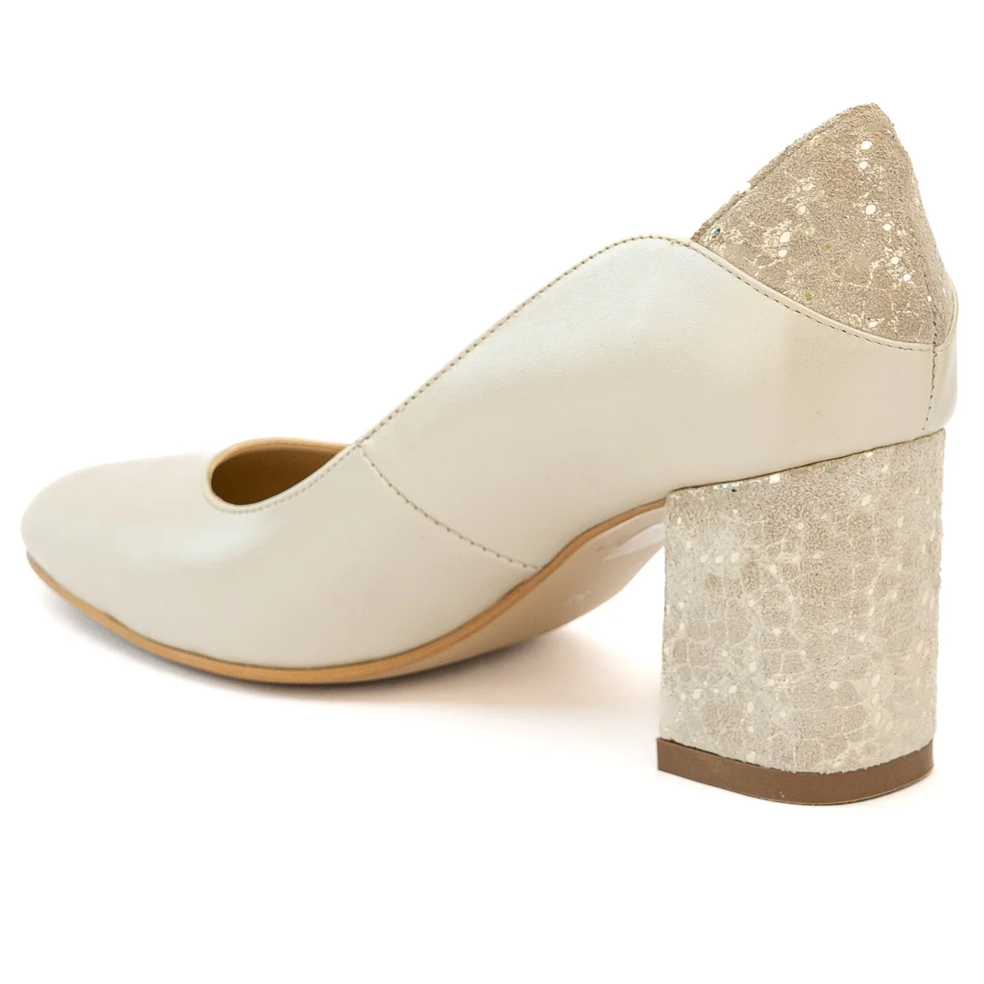 Pantofi dama din piele naturala bej cu toc gros 13986 - Image 2