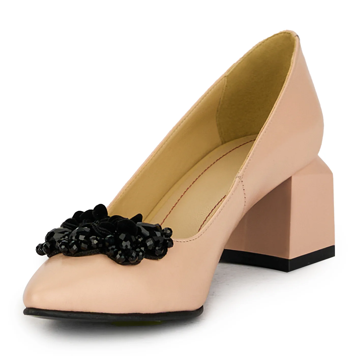 Pantofi dama din piele naturala bej cu toc gros 17540 - Image 3