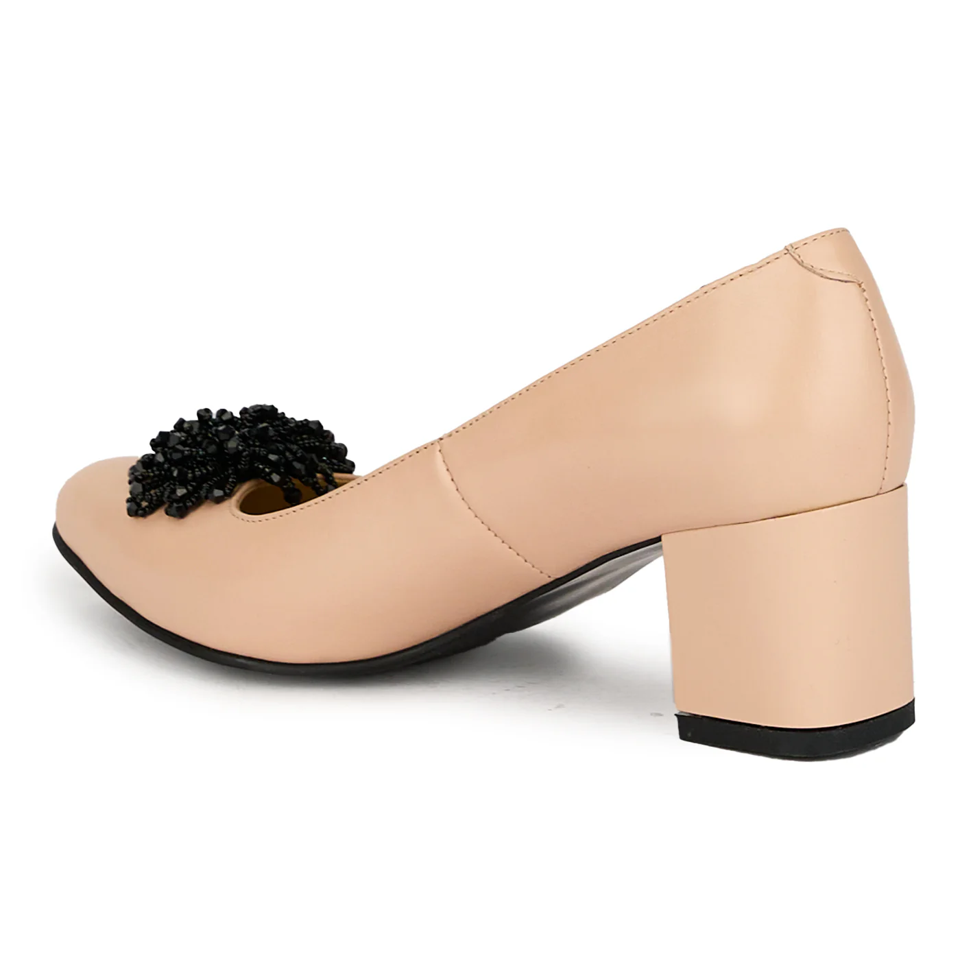 Pantofi dama din piele naturala bej cu toc gros 17541 - Image 2