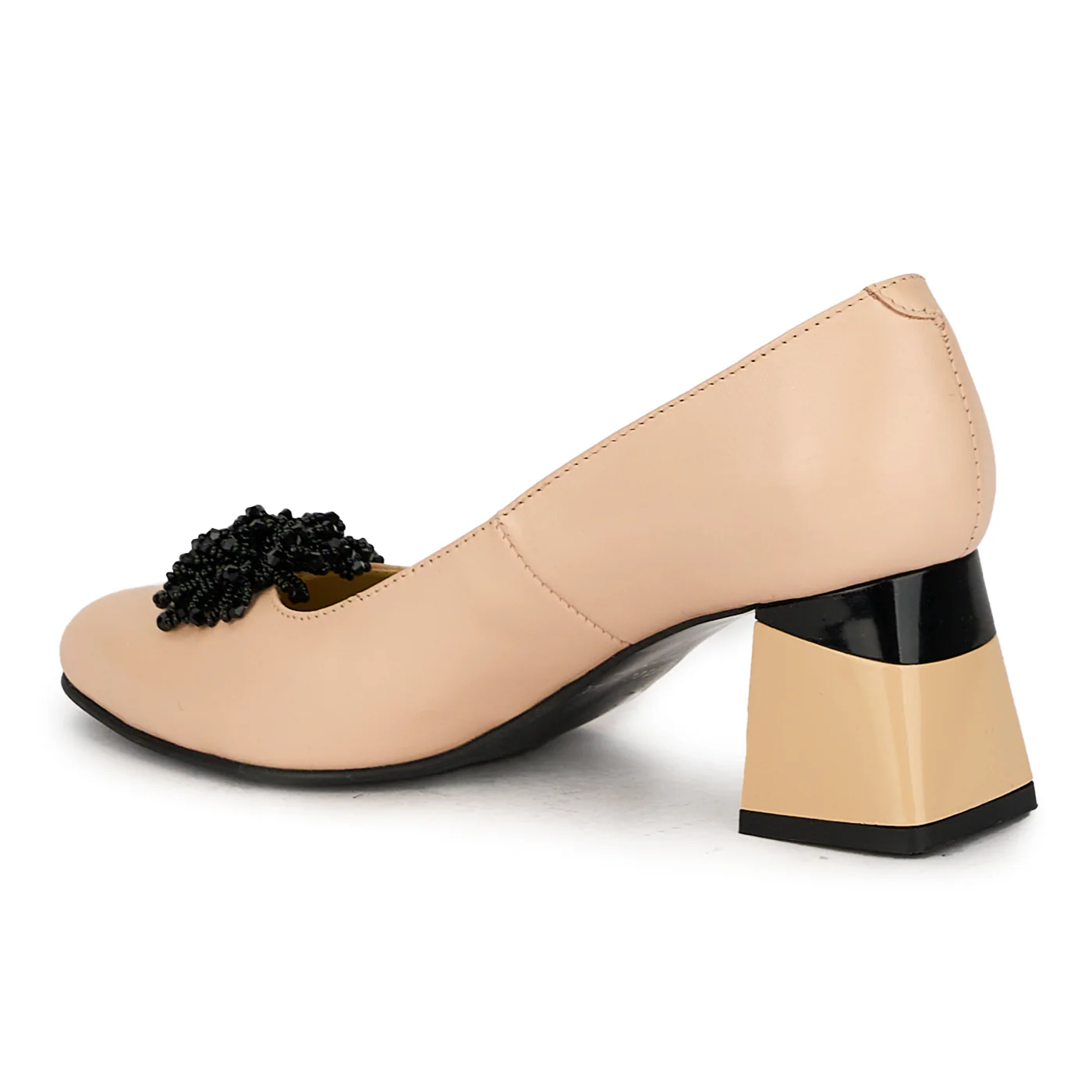 Pantofi dama din piele naturala bej cu toc gros 17542 - Image 2