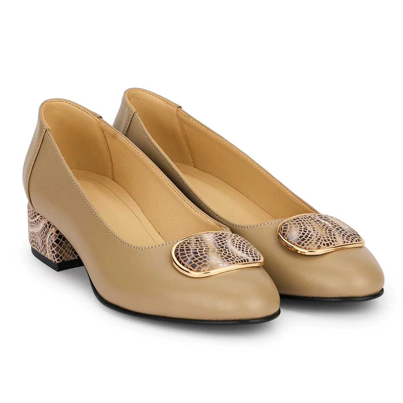Pantofi dama din piele naturala bej cu toc gros 3.5 cm 19171 - Image 4